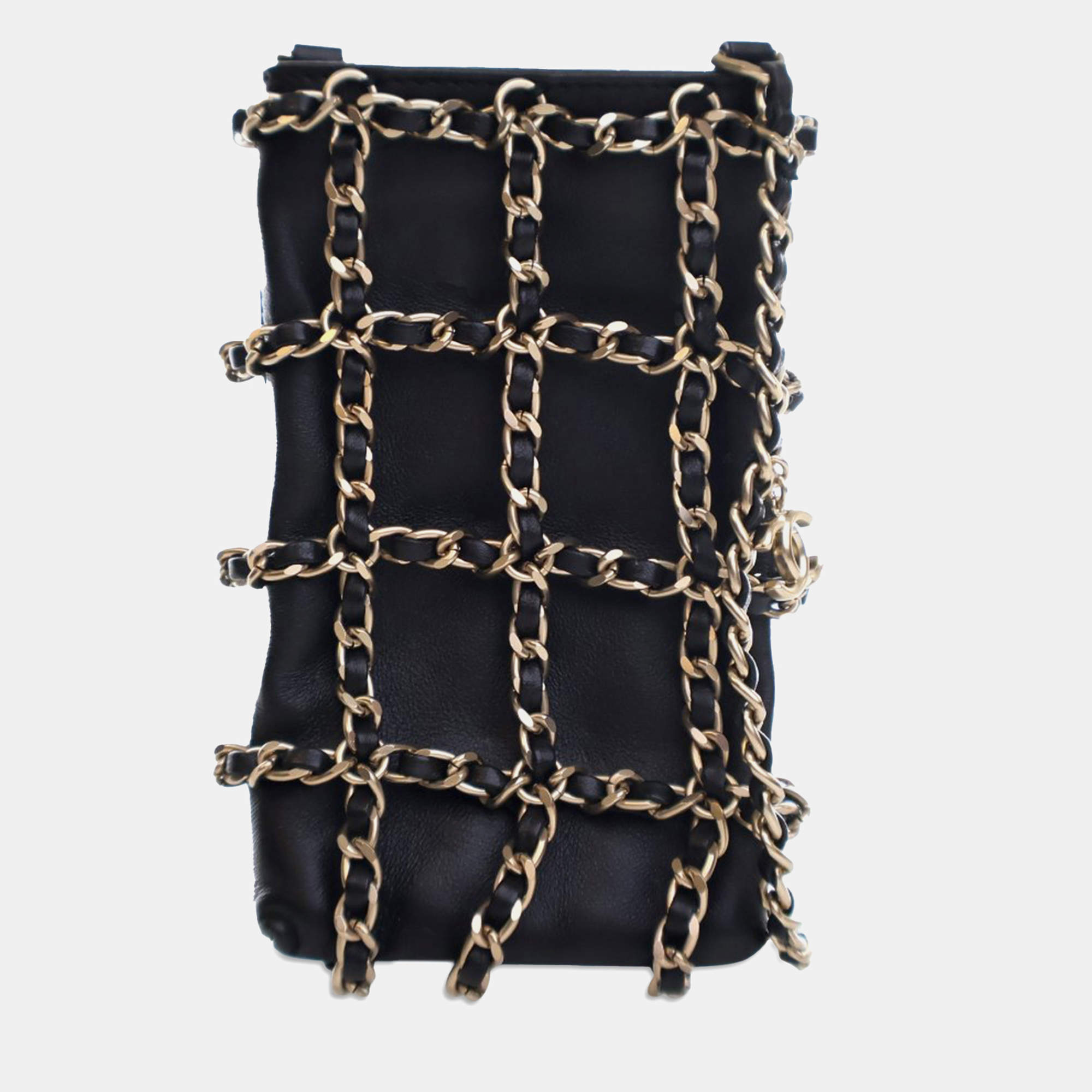 Chanel Black Lambskin Tech Me Out Clutch With Chain