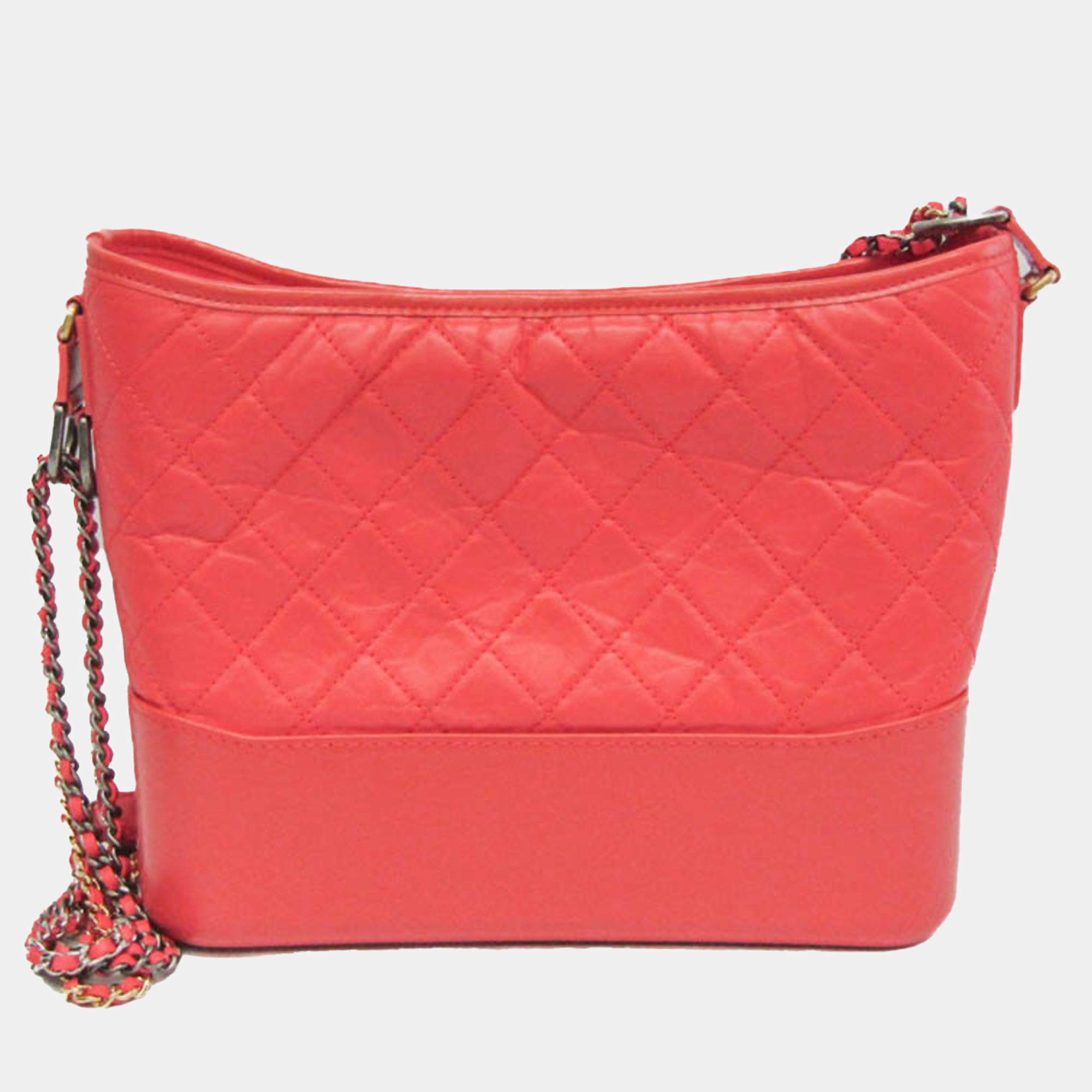 Pre Owned Chanel Coral Red Leather Gabrielle Hobo Bag