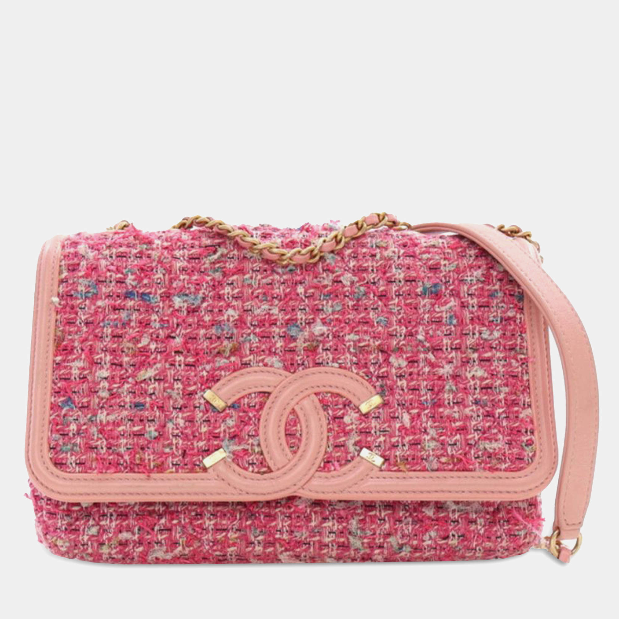 Chanel Pink Medium Tweed CC Filigree Flap