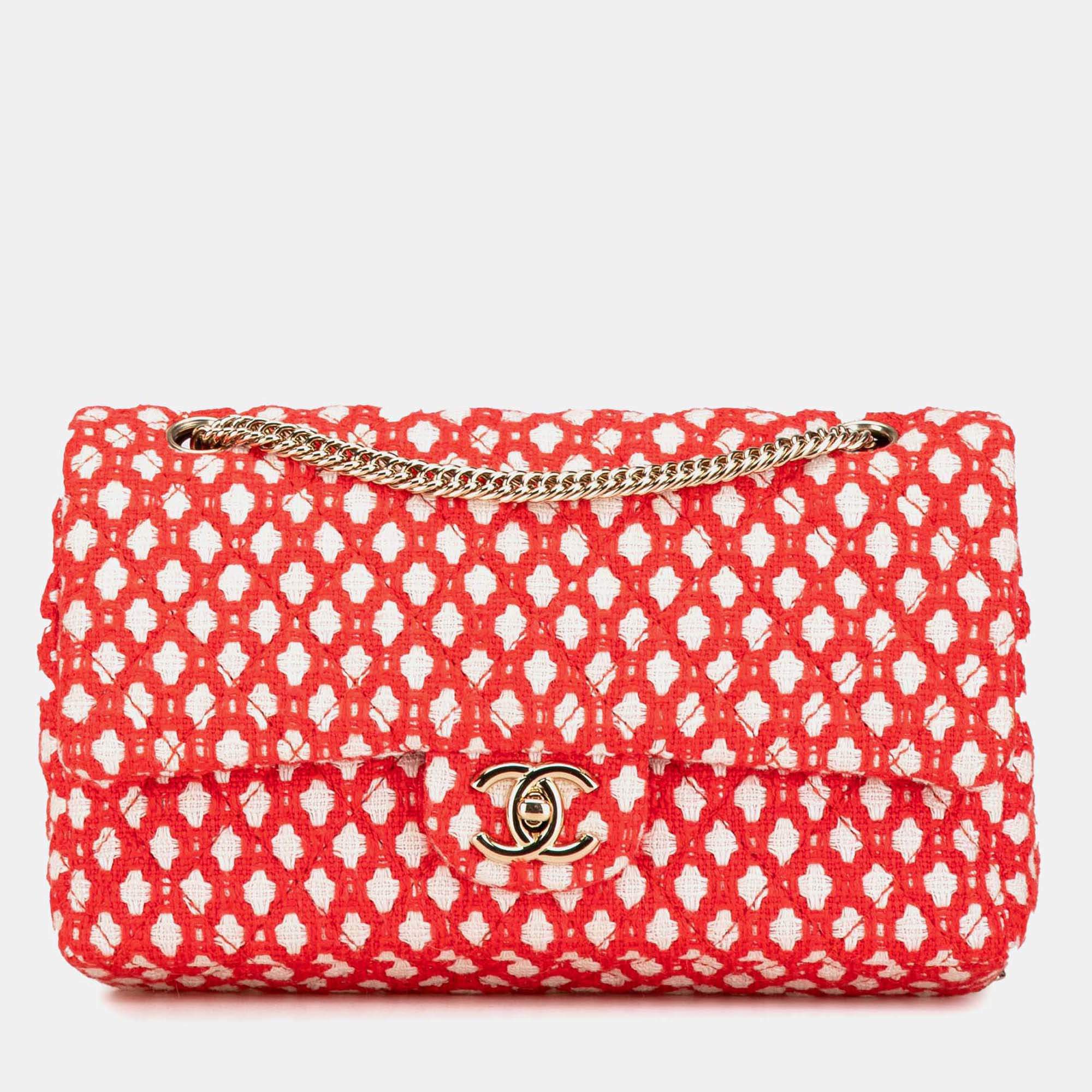 Chanel Red Jumbo Tweed Double Flap Bag