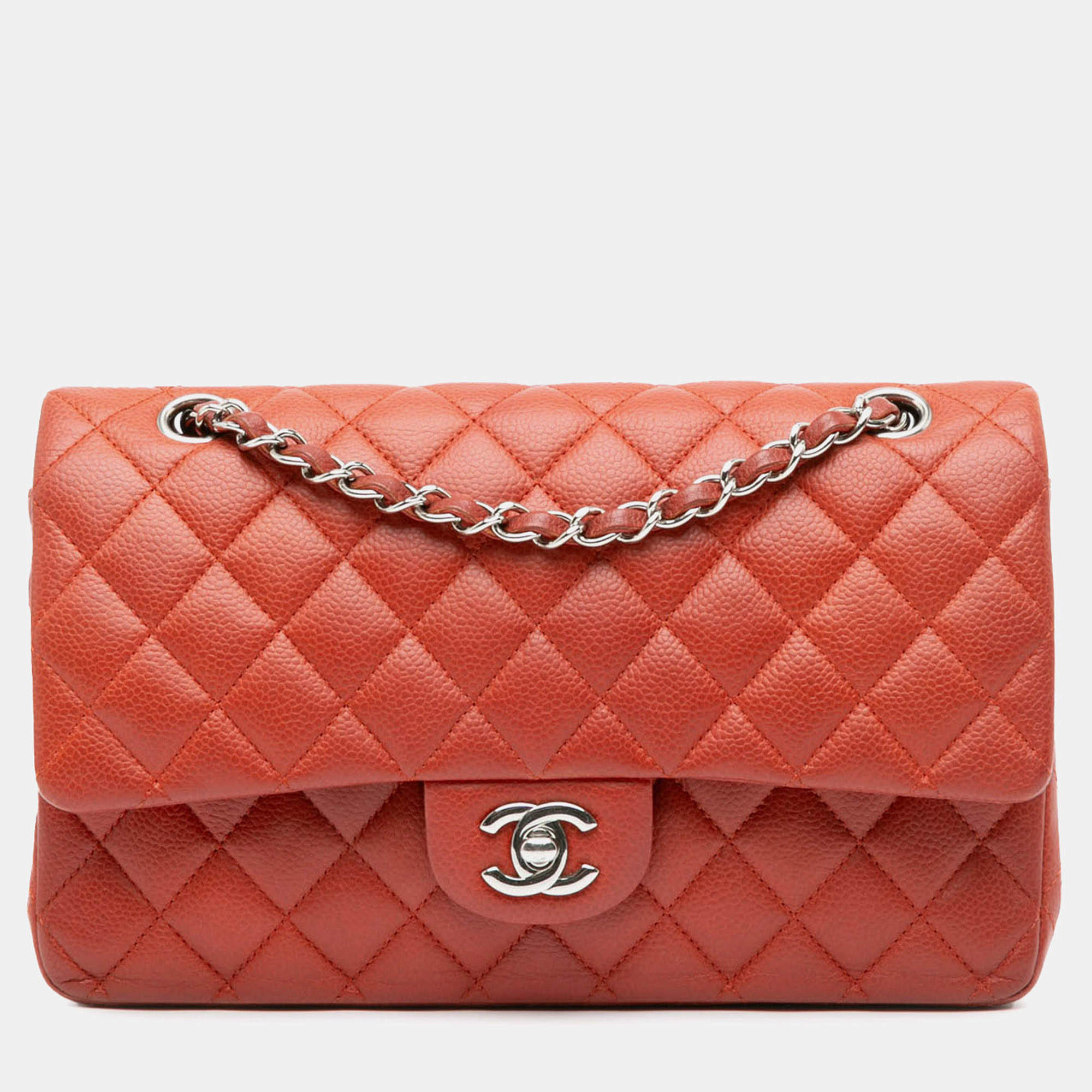 Chanel Orange Medium Classic Caviar Double Flap