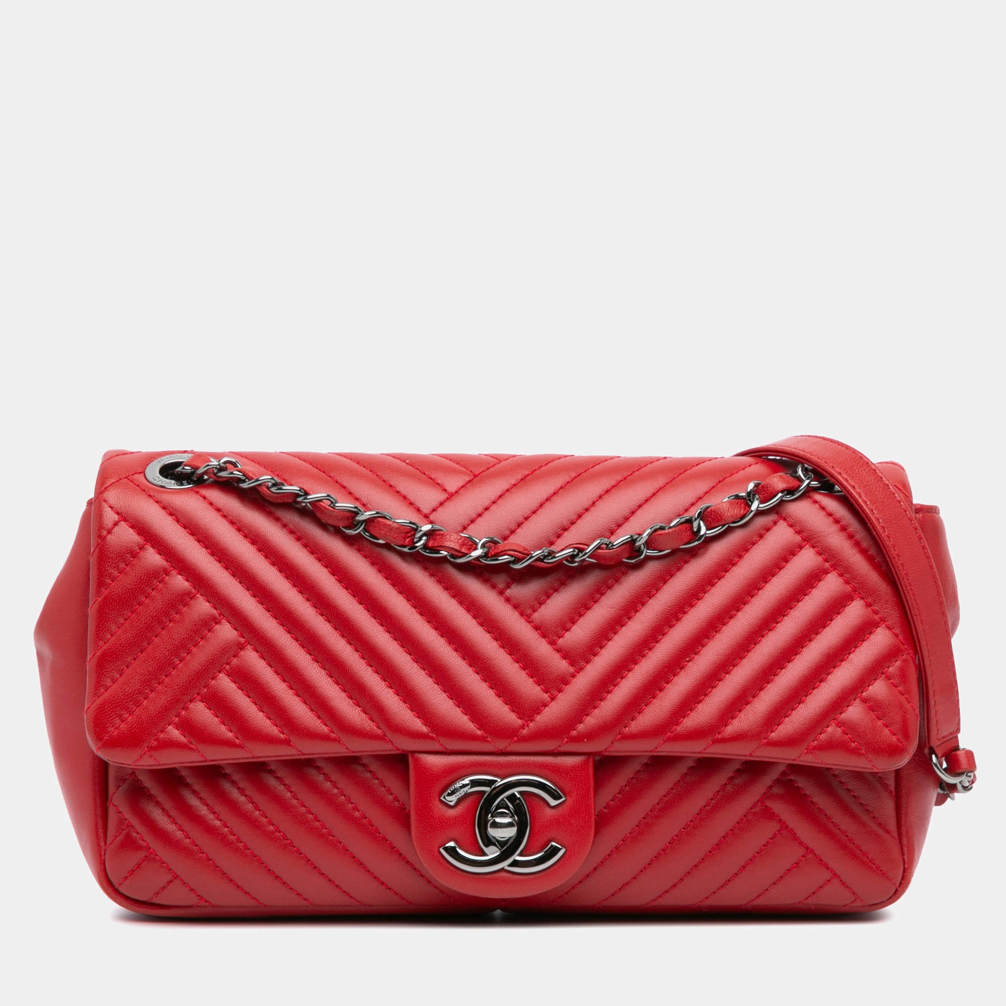 Chanel Red Medium Lambskin CC Crossing Flap