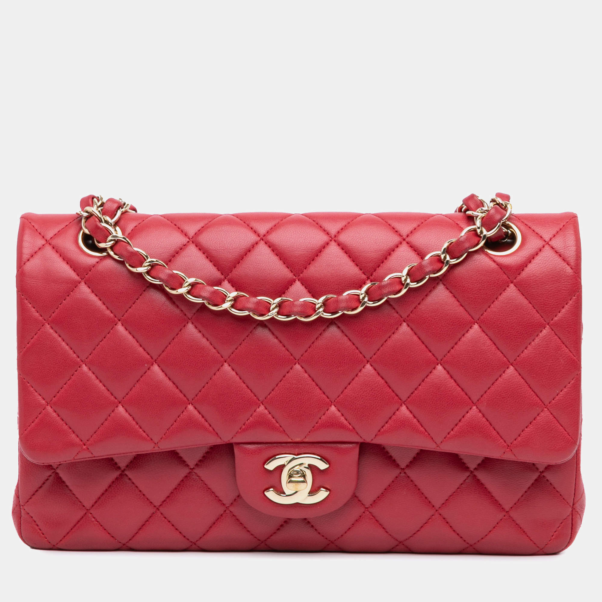 Chanel Red Medium Classic Lambskin Double Flap