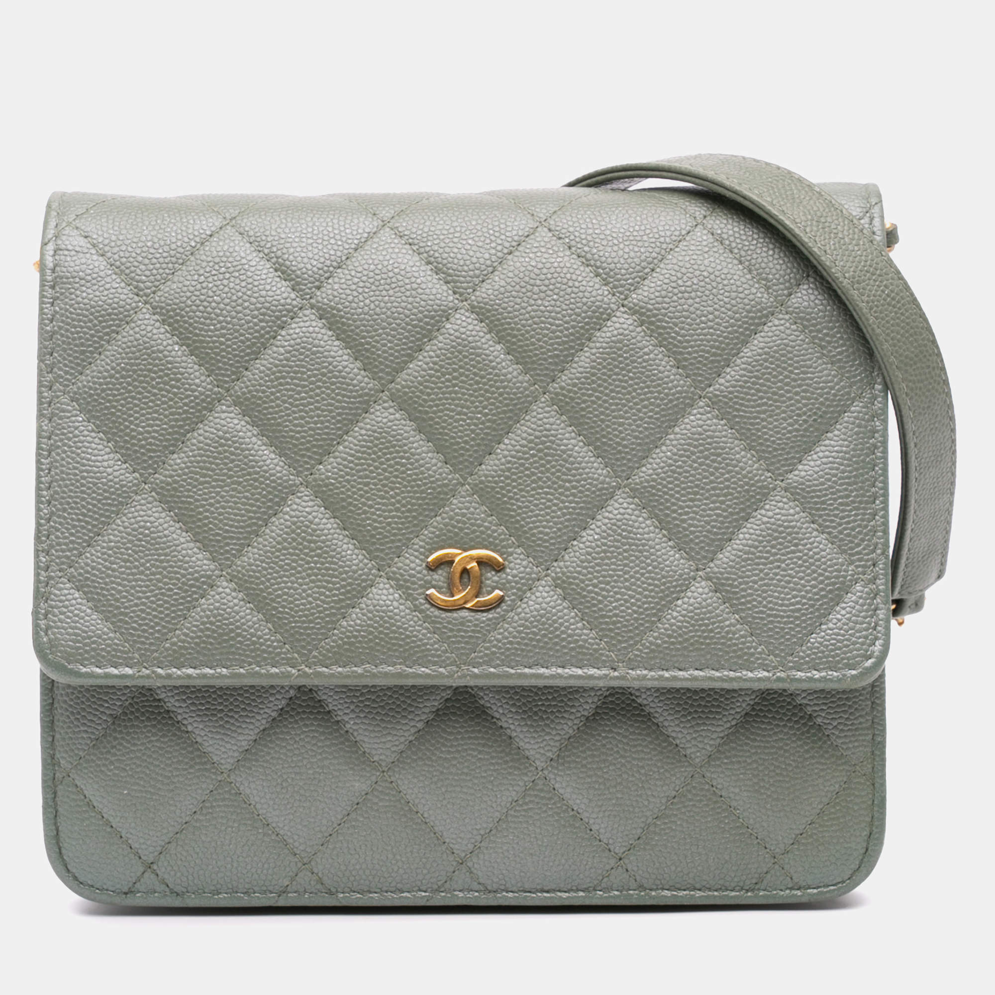 Quilted Caviar Square Wallet on Chain
