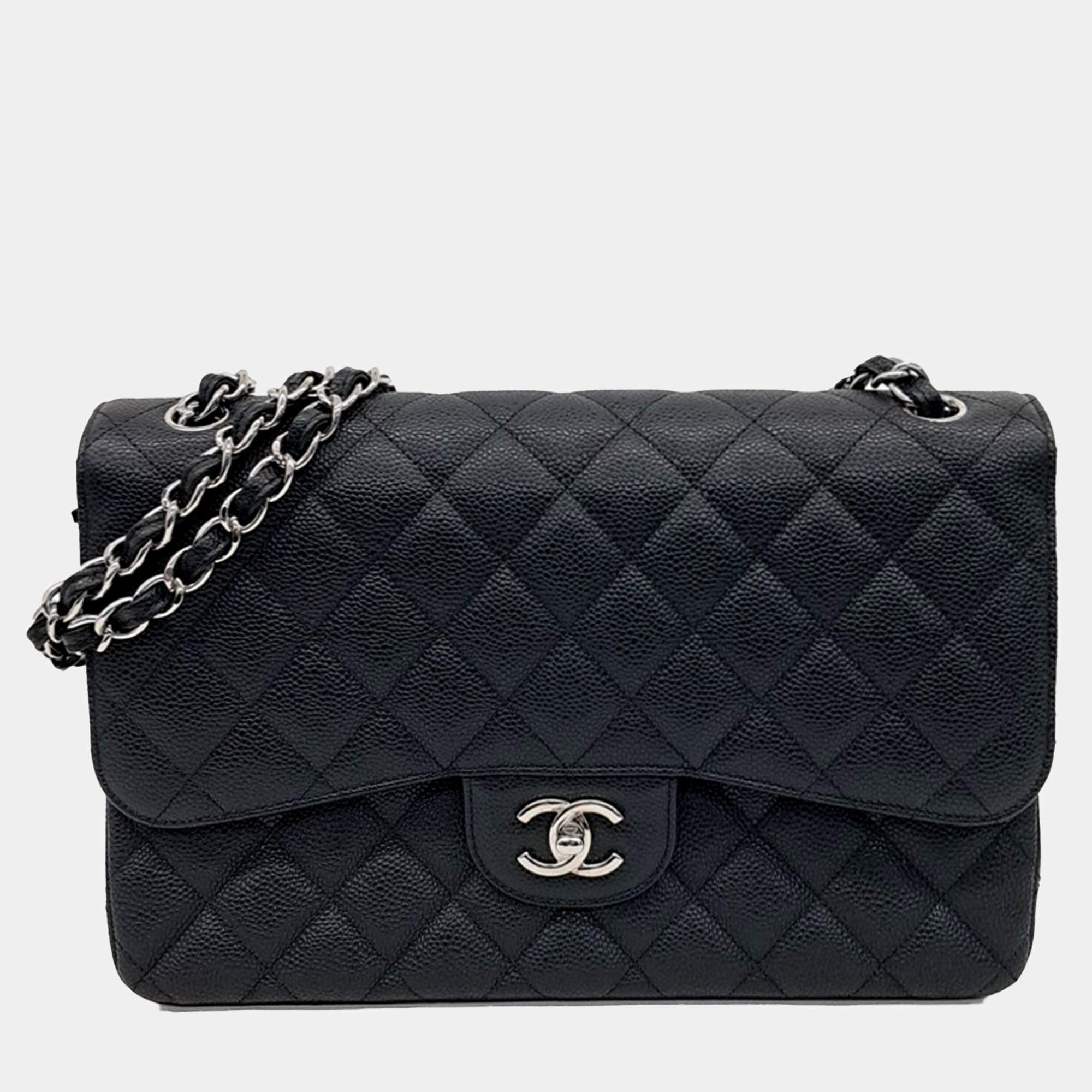 Chanel Black Leather Caviar Classic Jumbo bag