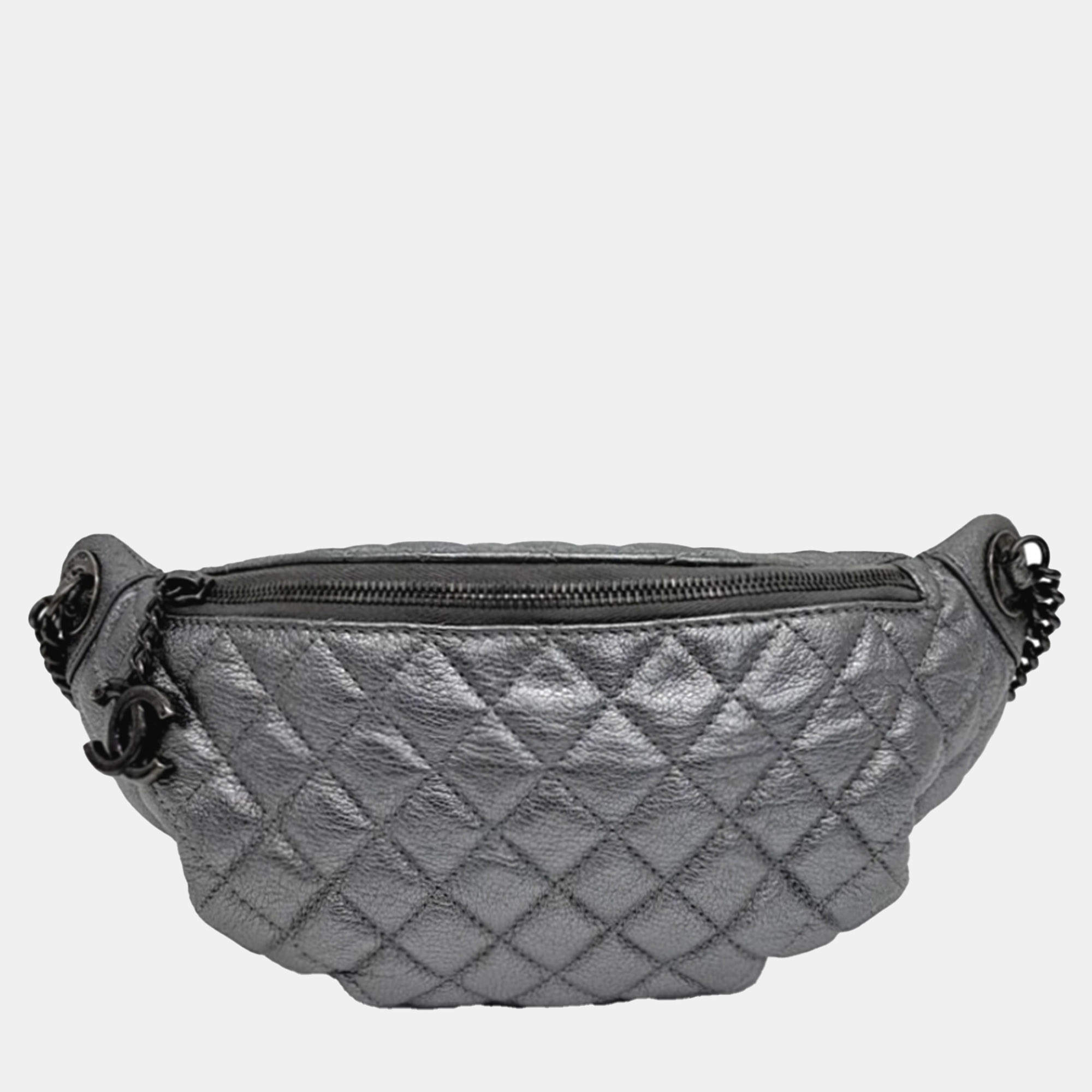 Chanel Grey Leather Hip Sack bag