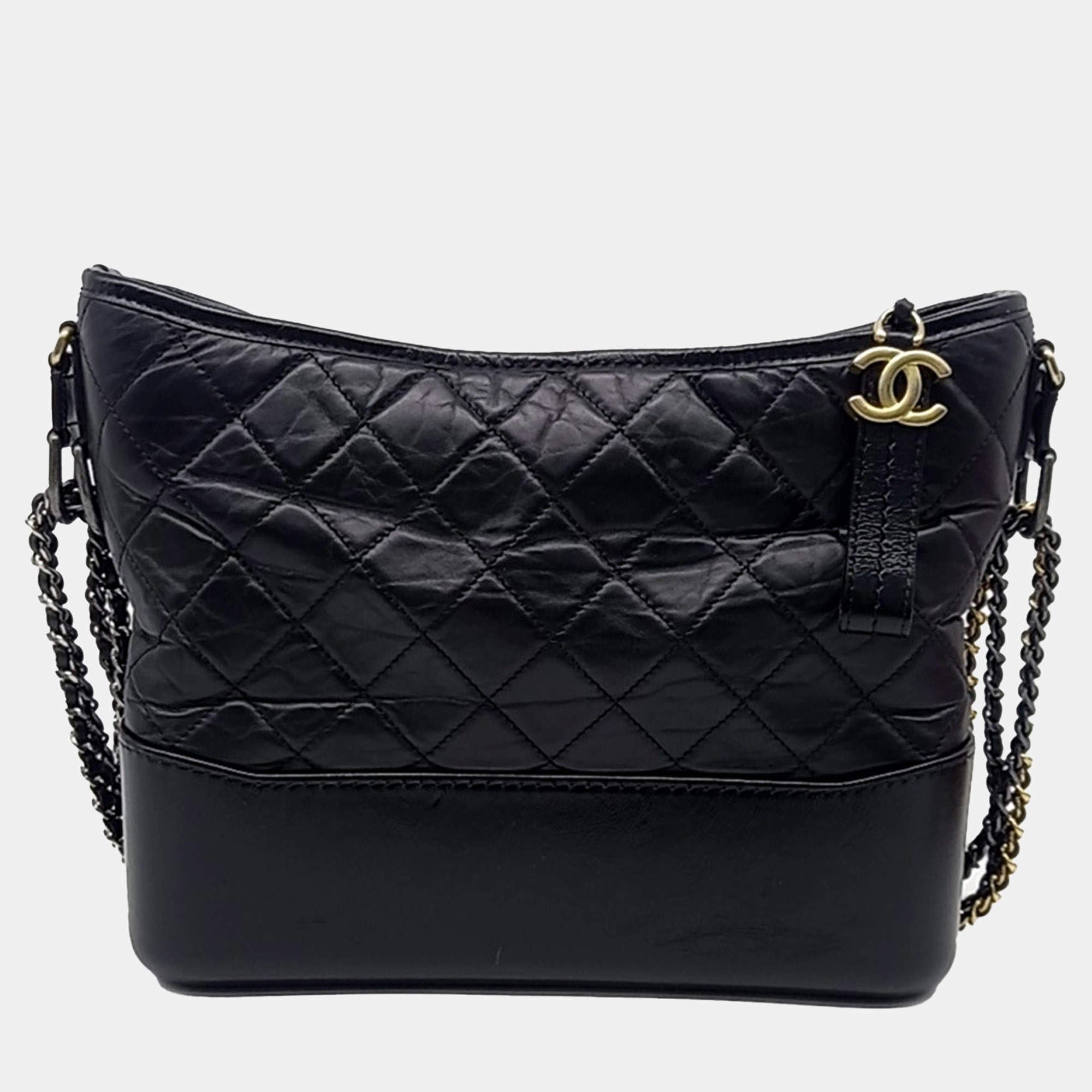 Chanel Black Leather Gabrielle Hobo Medium Bag
