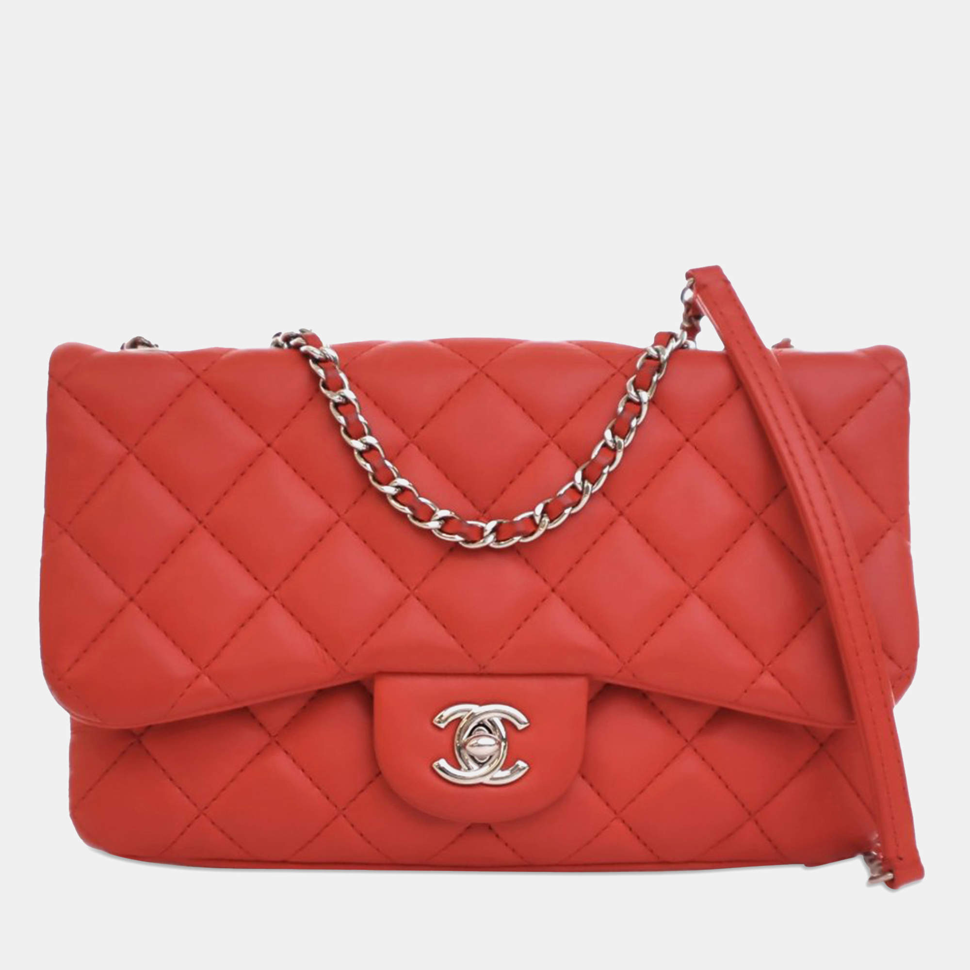 Chanel Red Small Quilted Lambskin 3 Flap