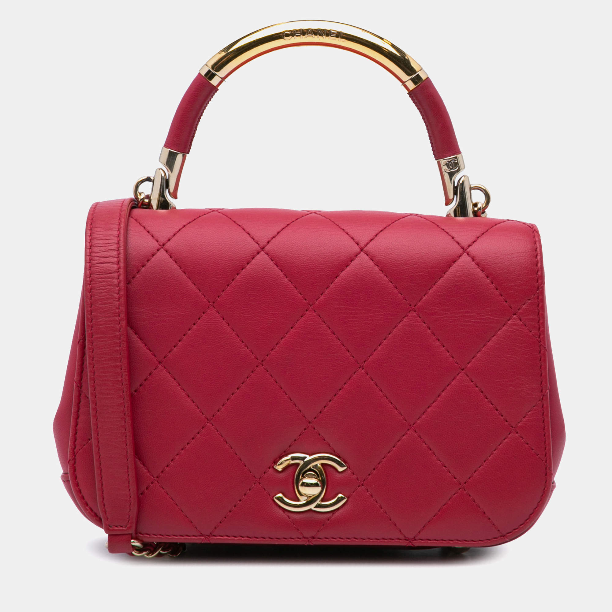 Pre Owned Chanel Pink Mini Quilted Lambskin Carry Chic Flap