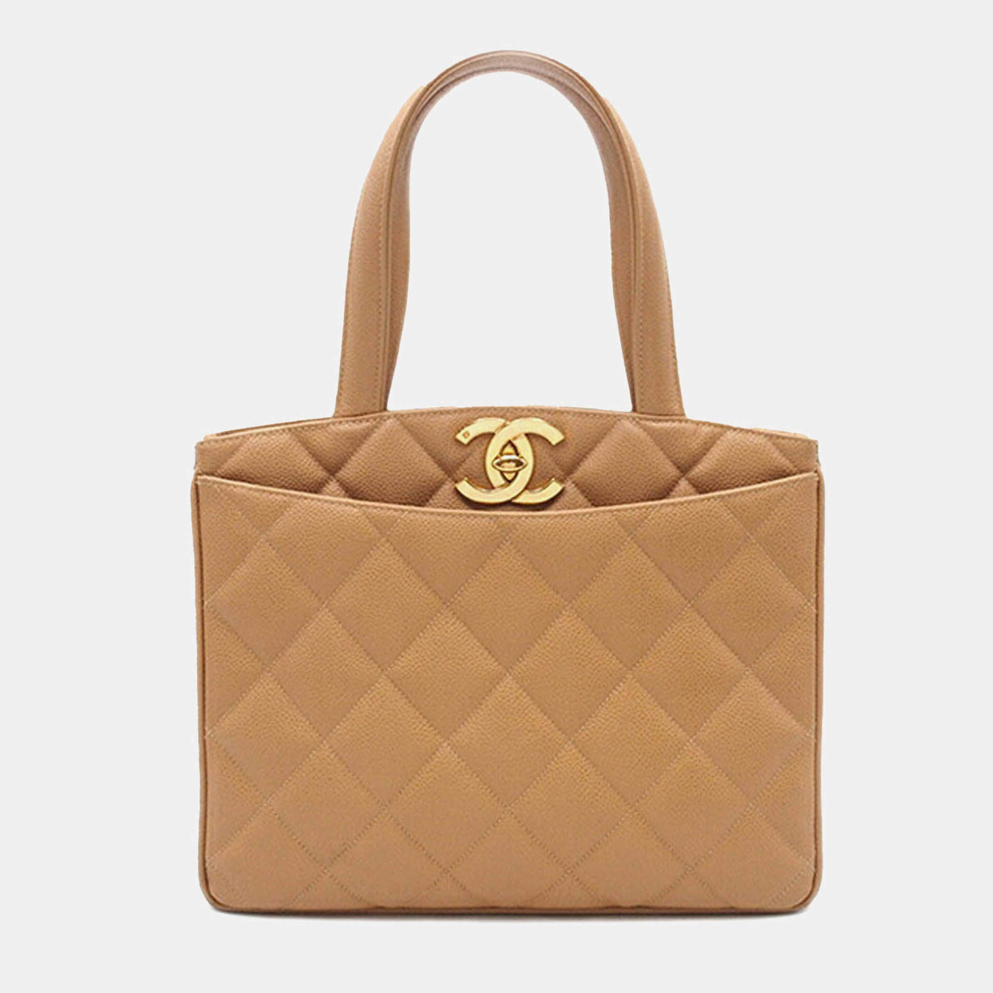 Chanel Brown CC Quilted Caviar Turnlock Handbag