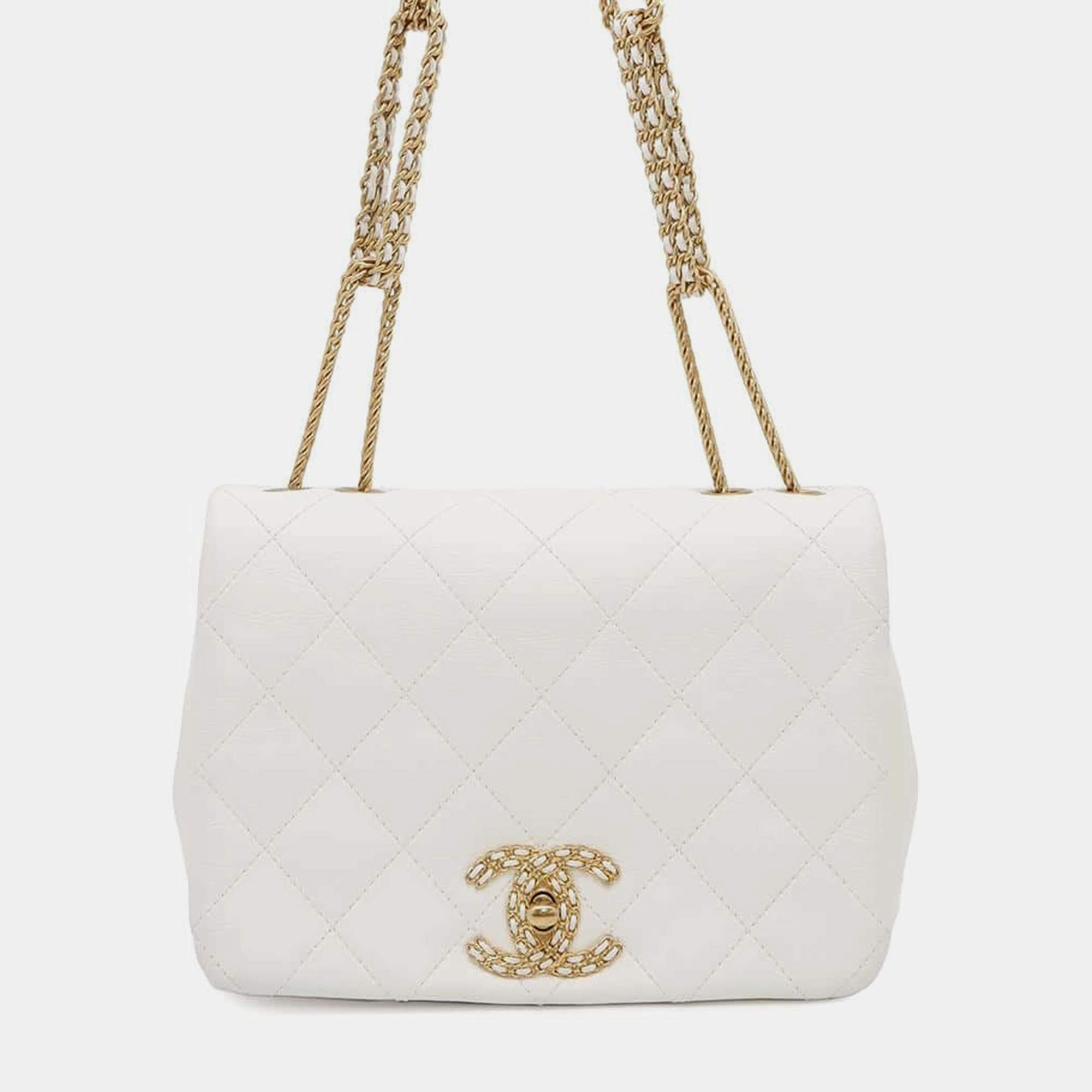 Chanel White Lambskin Chain Shoulder Bag