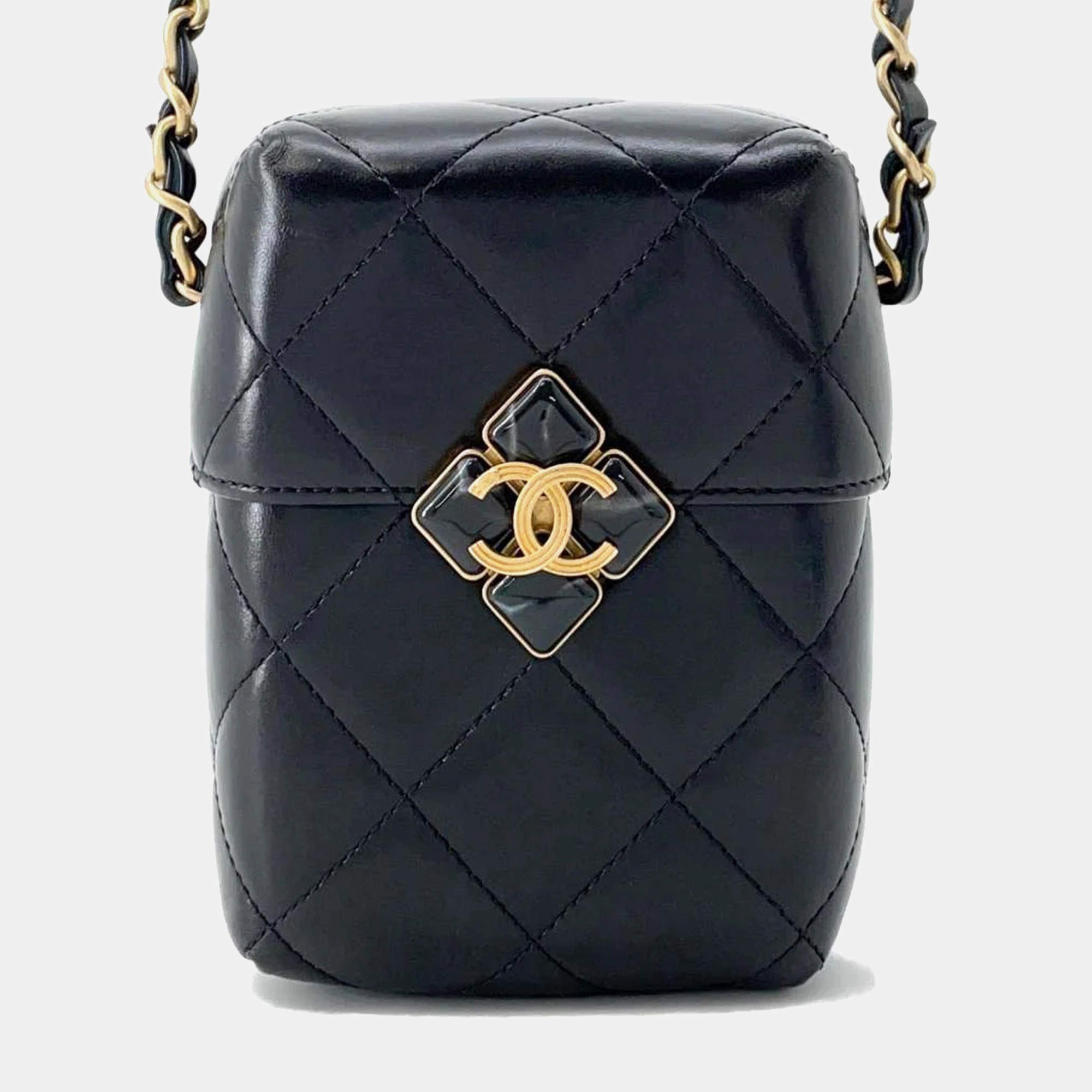 Chanel Matelasse Cc Logo Box Chain Black Lambskin shoulder  Bag