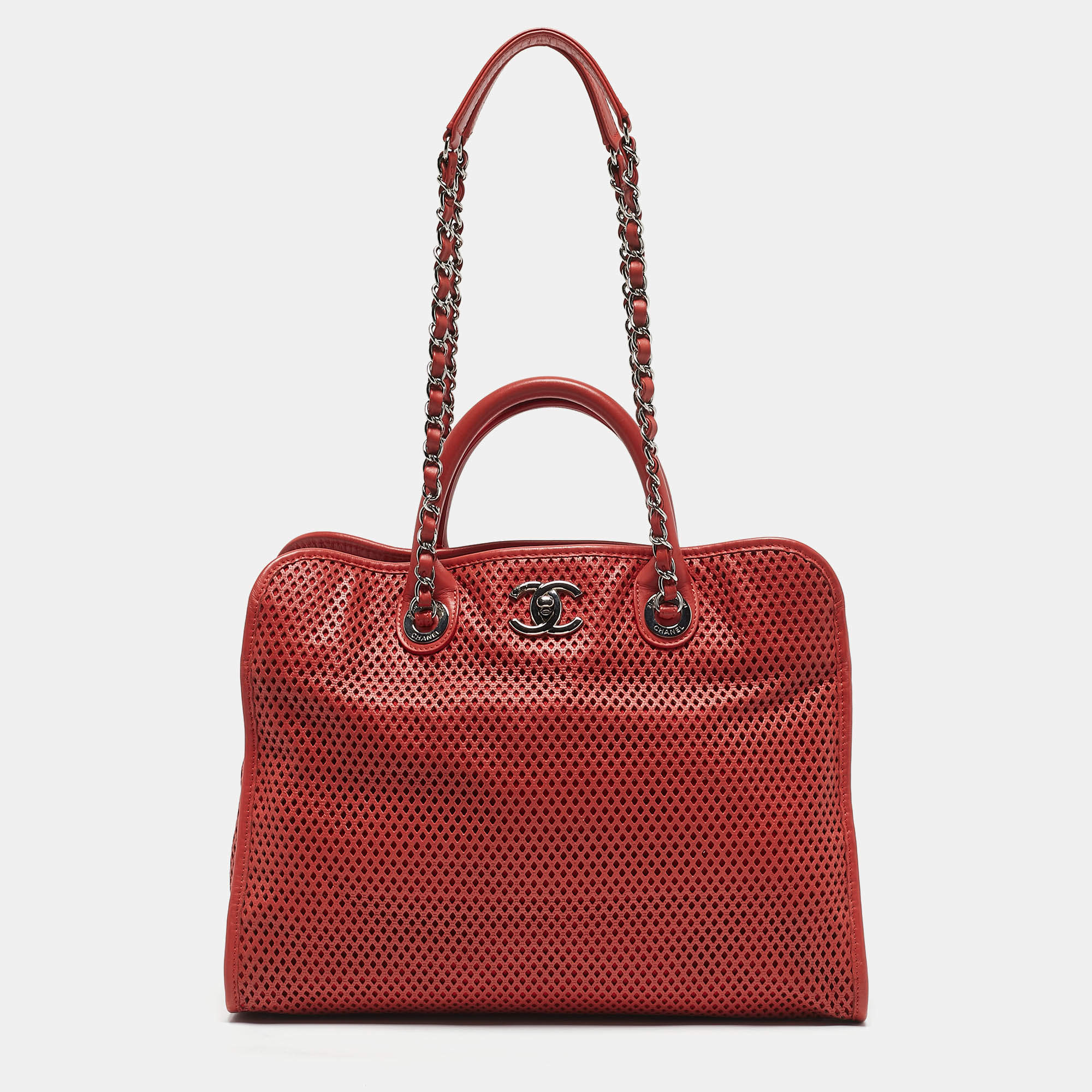 Chanel Brick Red Perforated Leather Up in the Air Tote