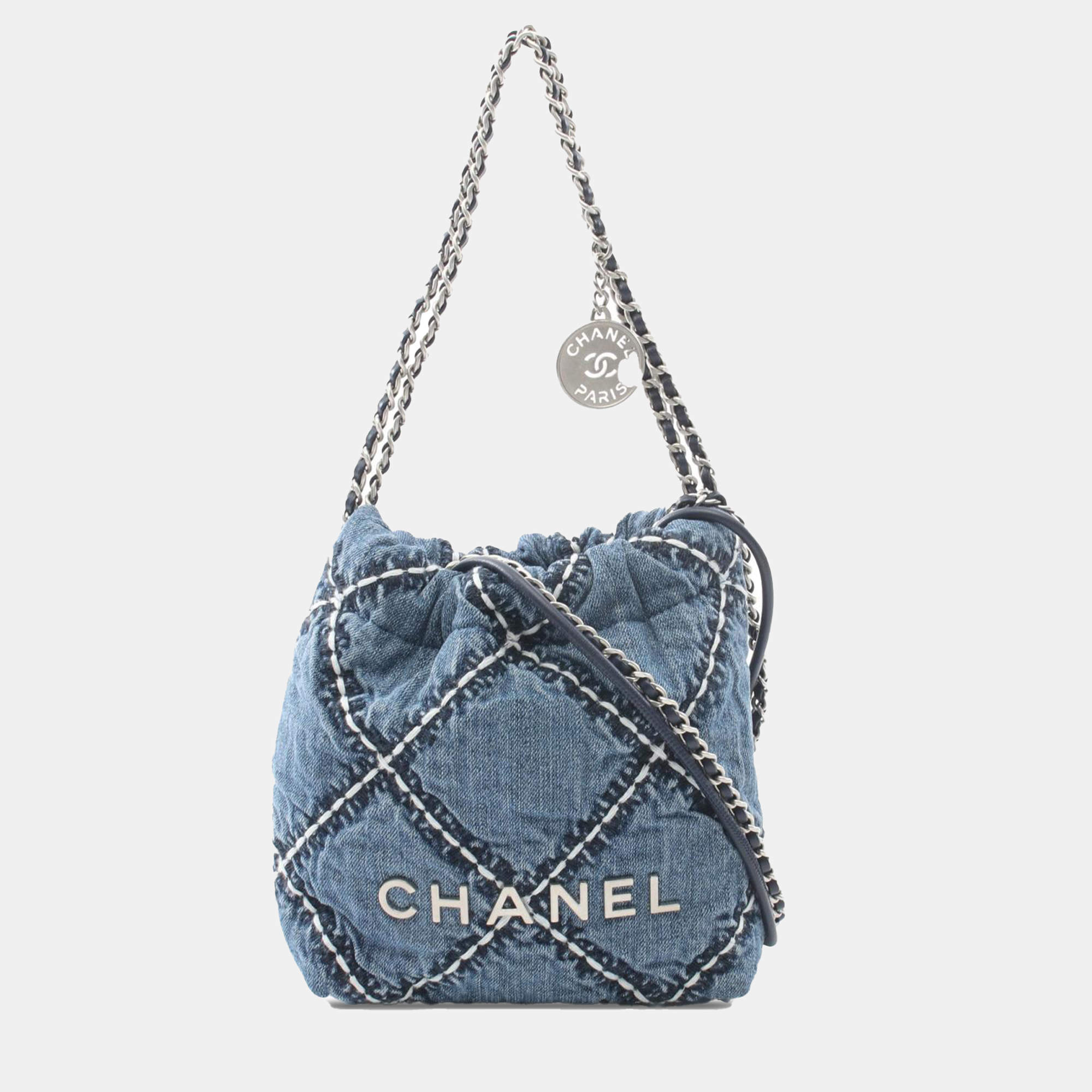 Chanel Blue Mini Denim Stitched 22 Handbag