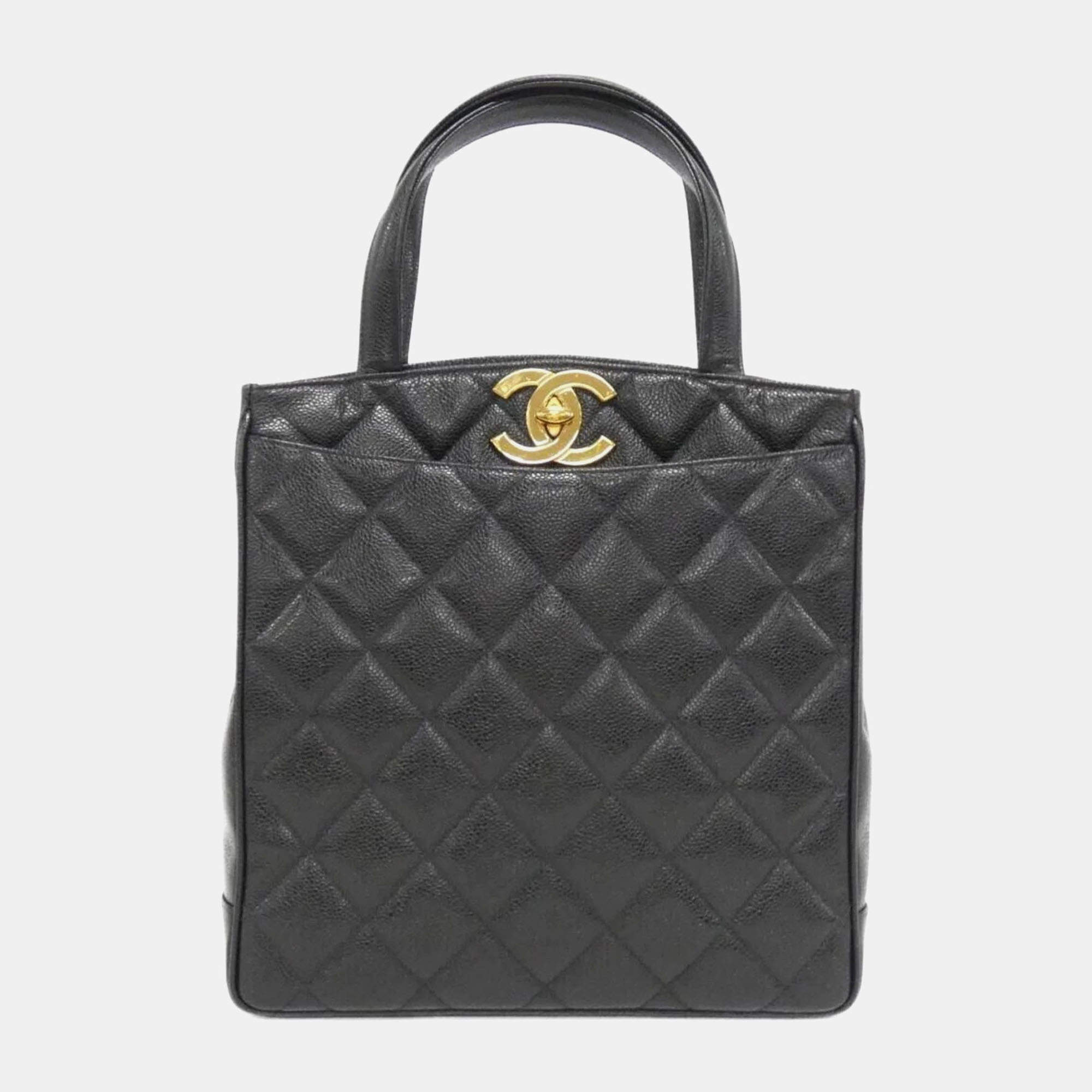 Chanel Black Caviar Leather Tote Bag