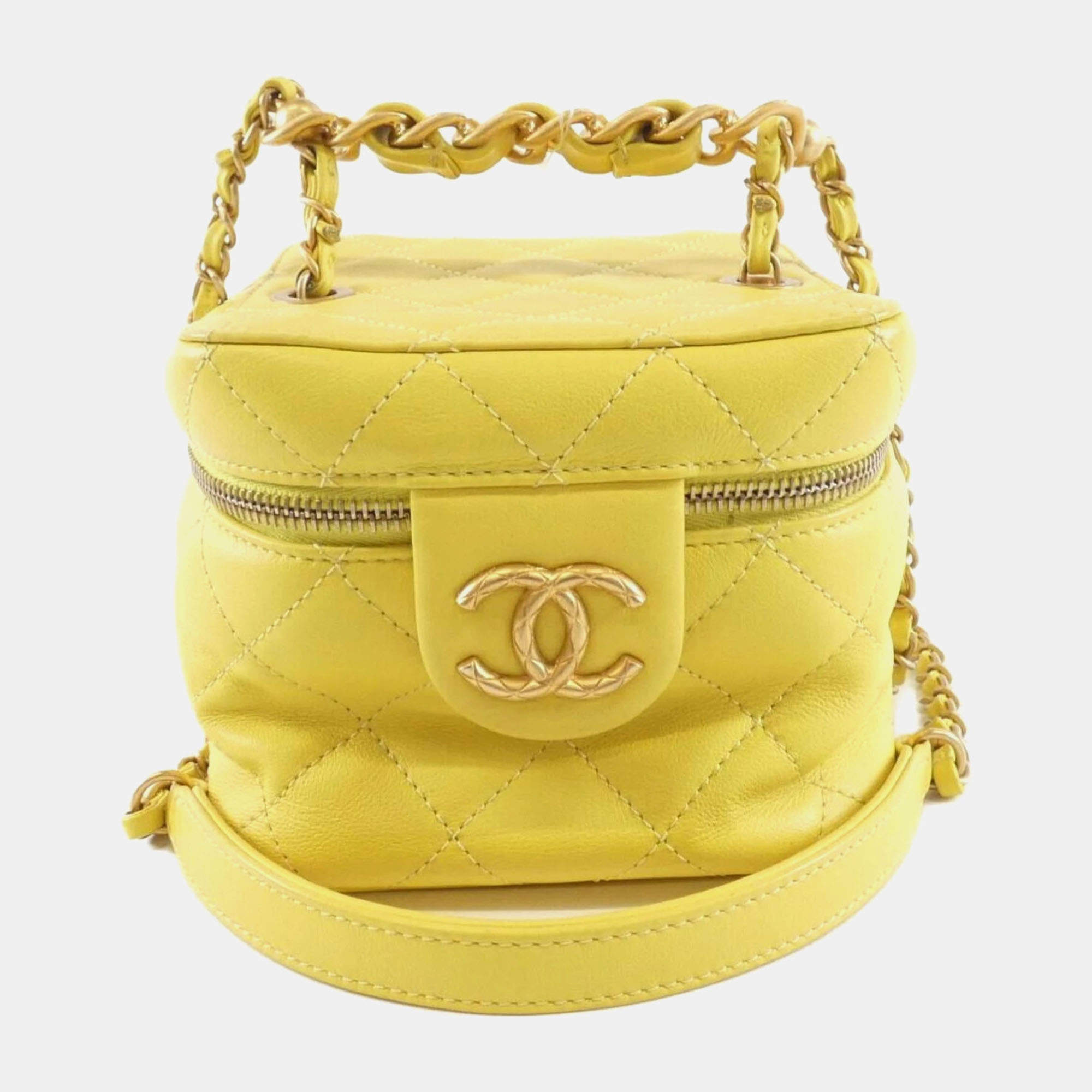 Chanel Yellow Leather Vanity Case Shoulder Bag