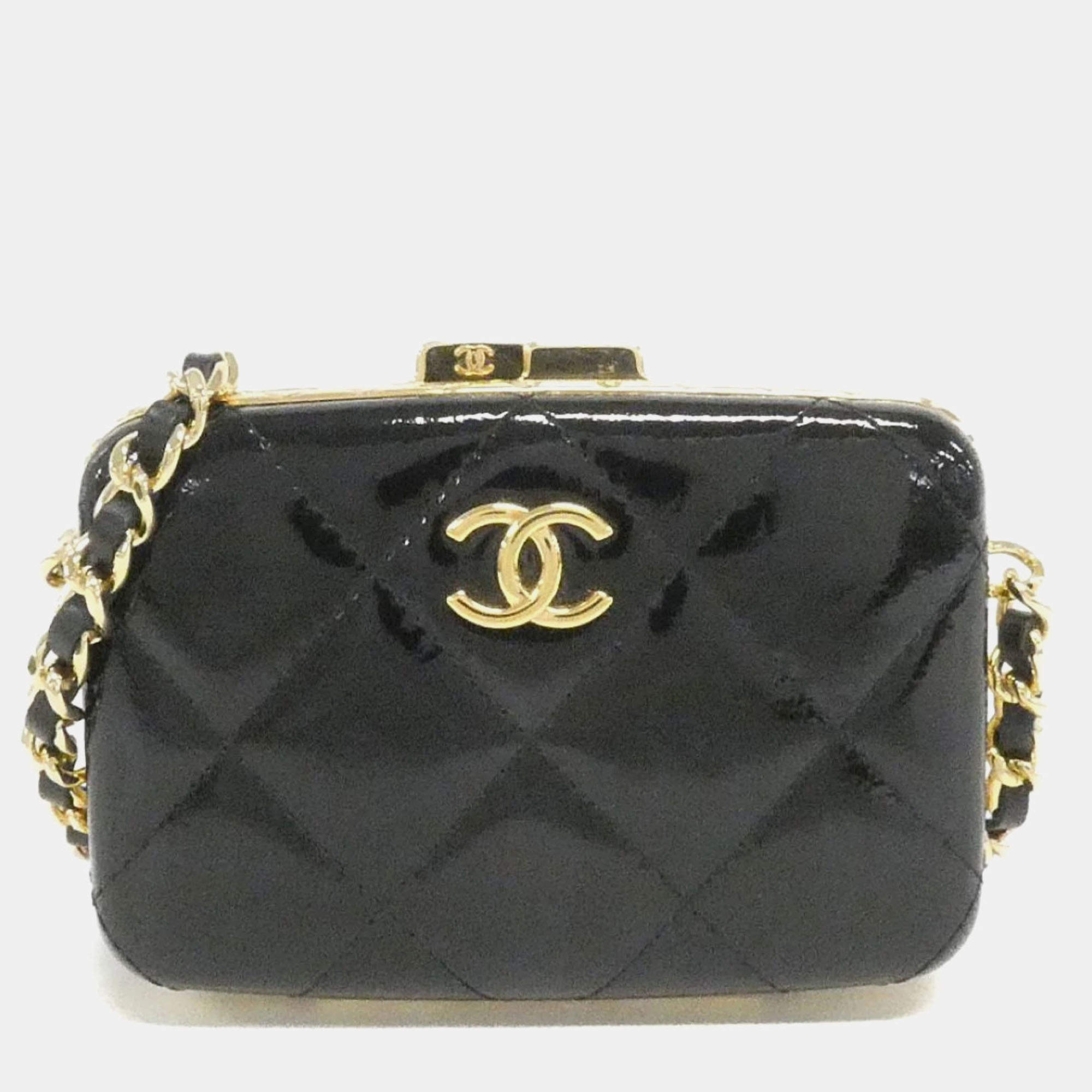 Chanel Black Leather Chain Clutch Bag