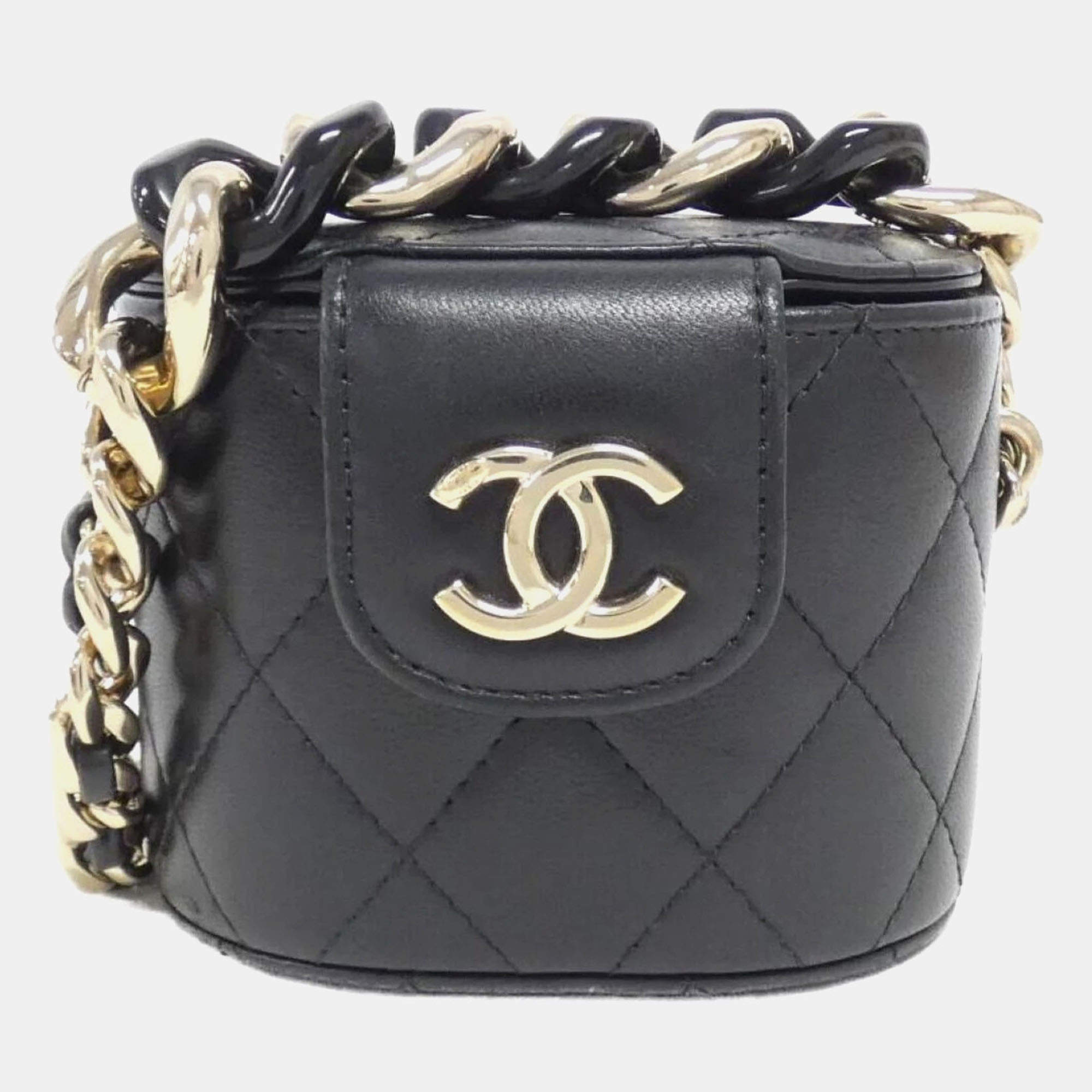 Chanel Black Leather Elegant Chain Vanity Case