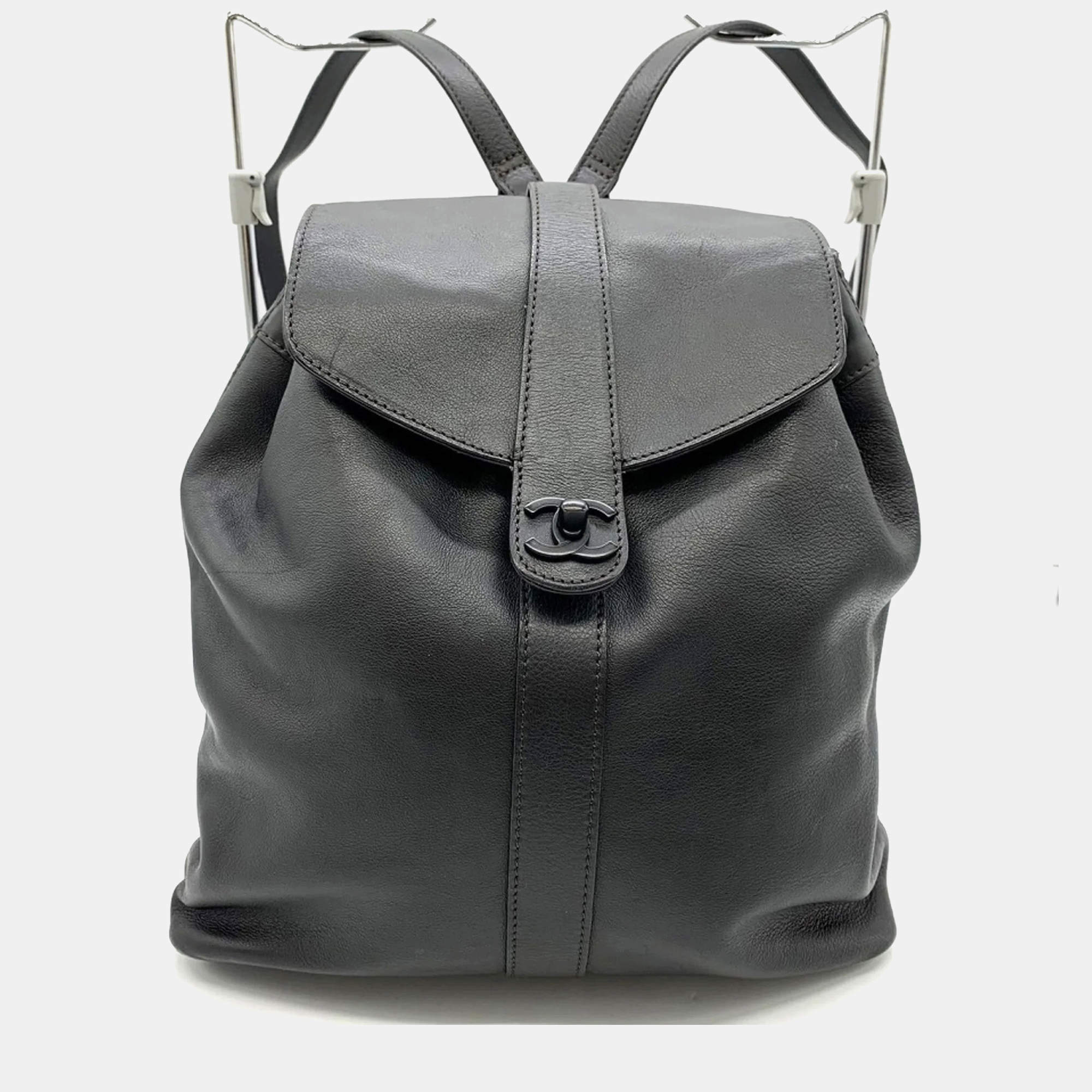Chanel Black Leather Coco Mark Backpack 
