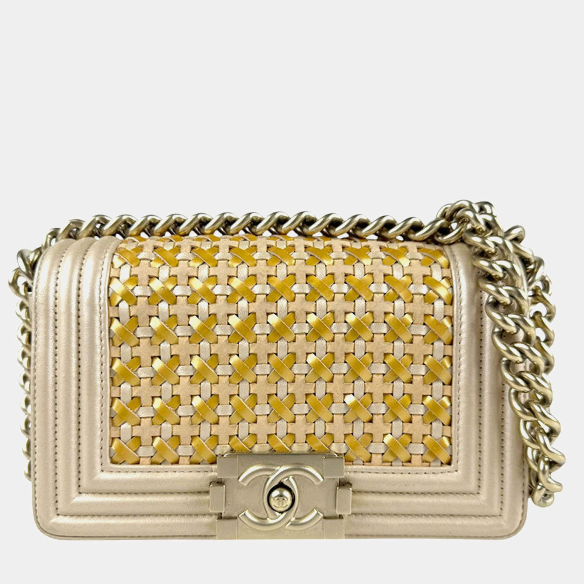  Chanel Gold Patent Leather Boy Shoulder Bag 