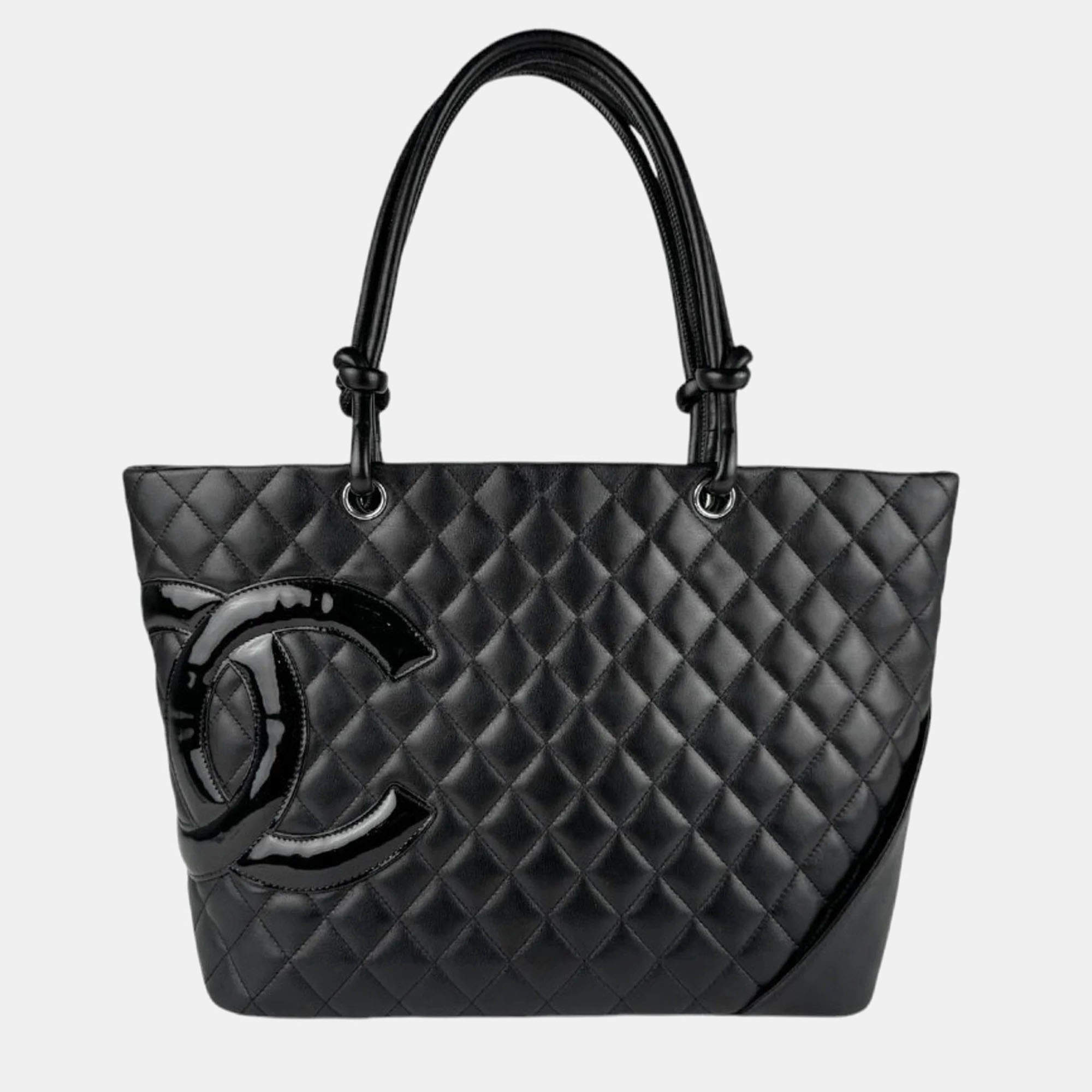 Chanel Black Patent Leather Cambon Ligne Shoulder Bag 