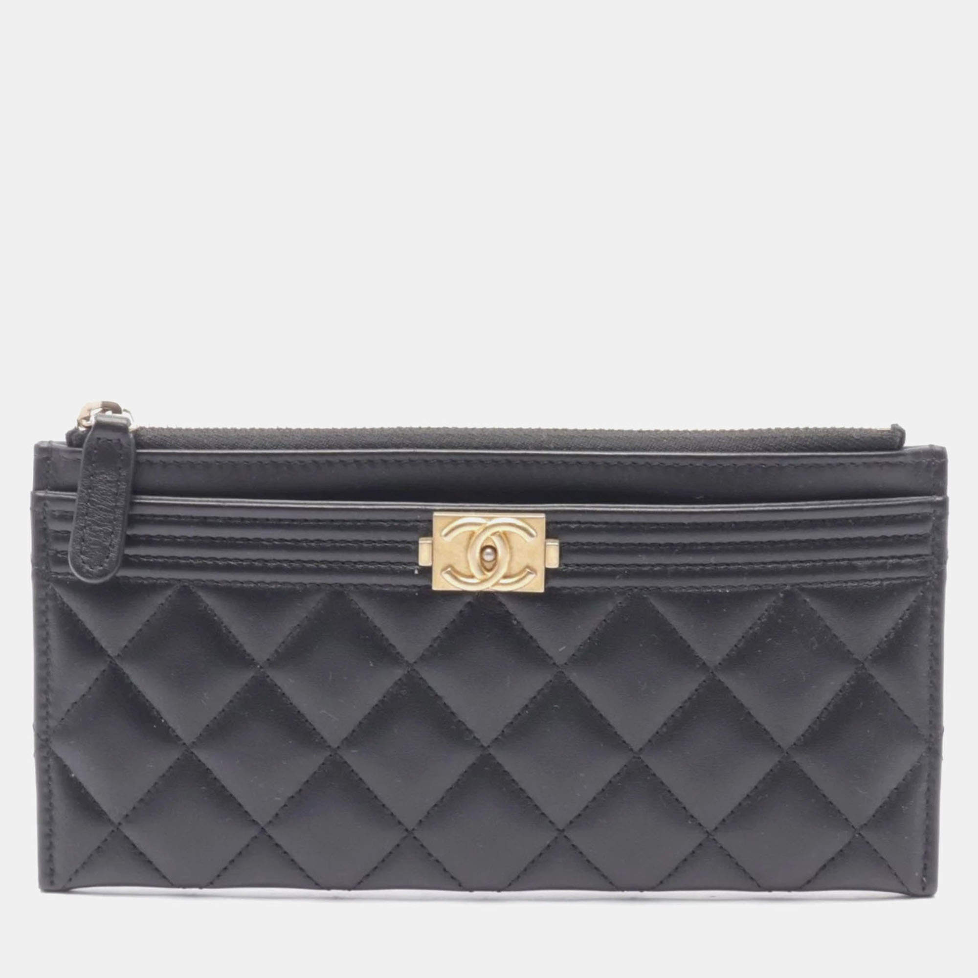  Chanel Black  Leather Boy Pouch Bag 