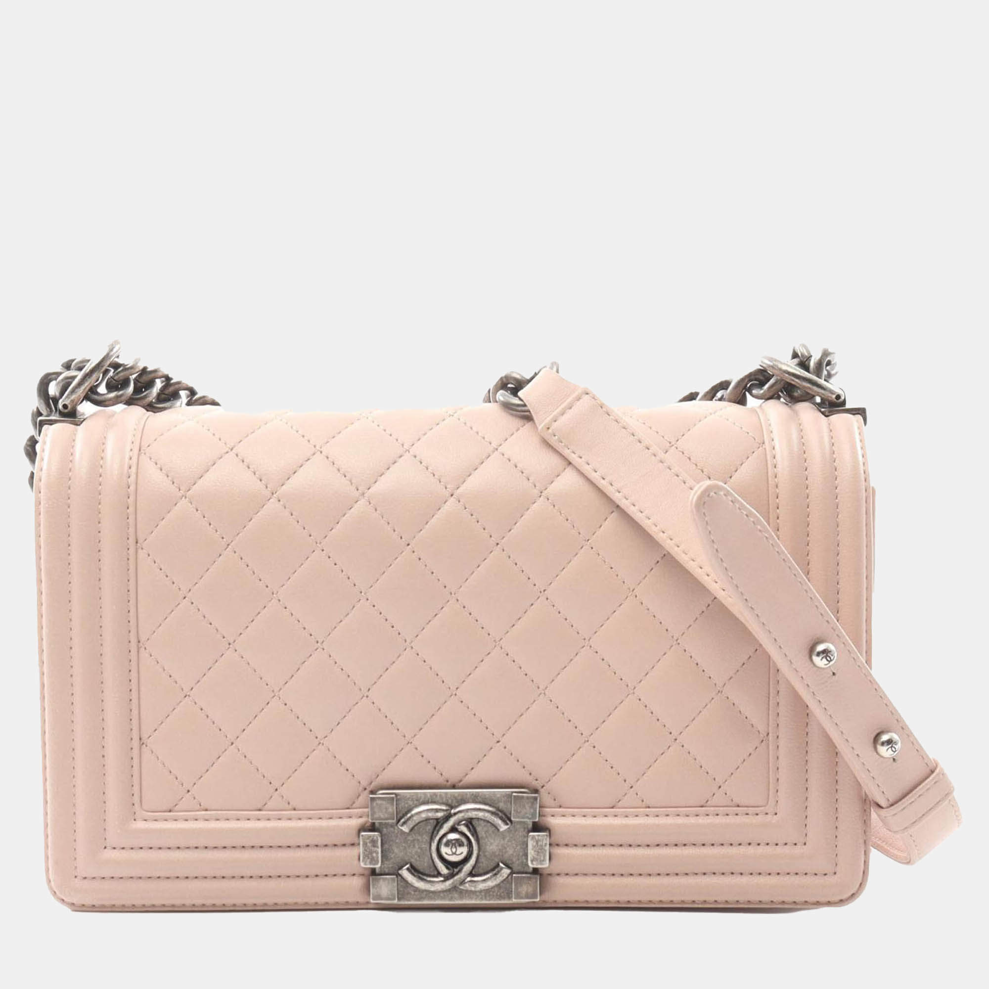 Chanel Pink Old Medium Quilted Lambskin Boy Flap