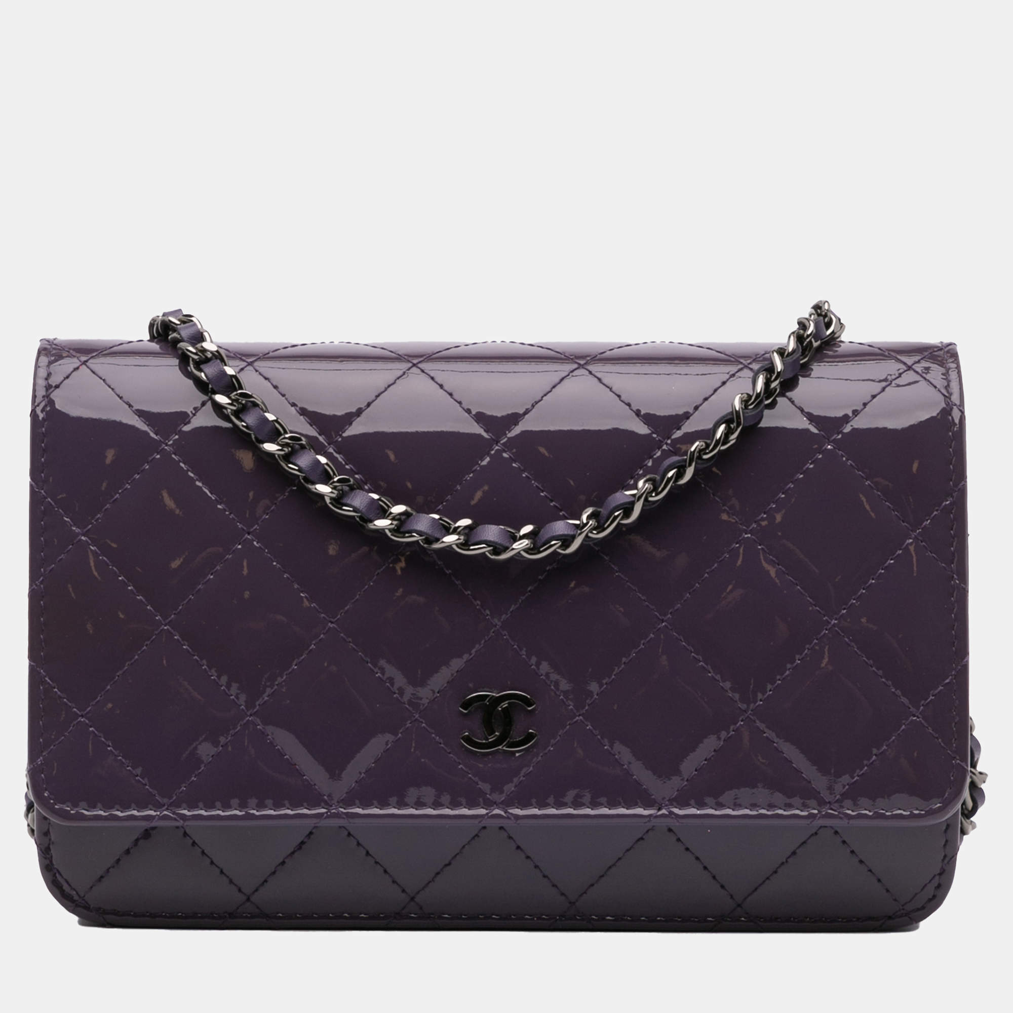 Chanel Purple Classic Patent Wallet On Chain