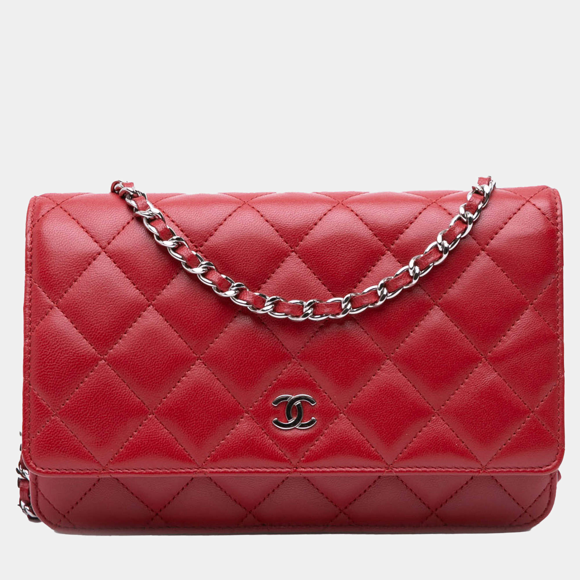 Chanel Red CC Lambskin Wallet on Chain