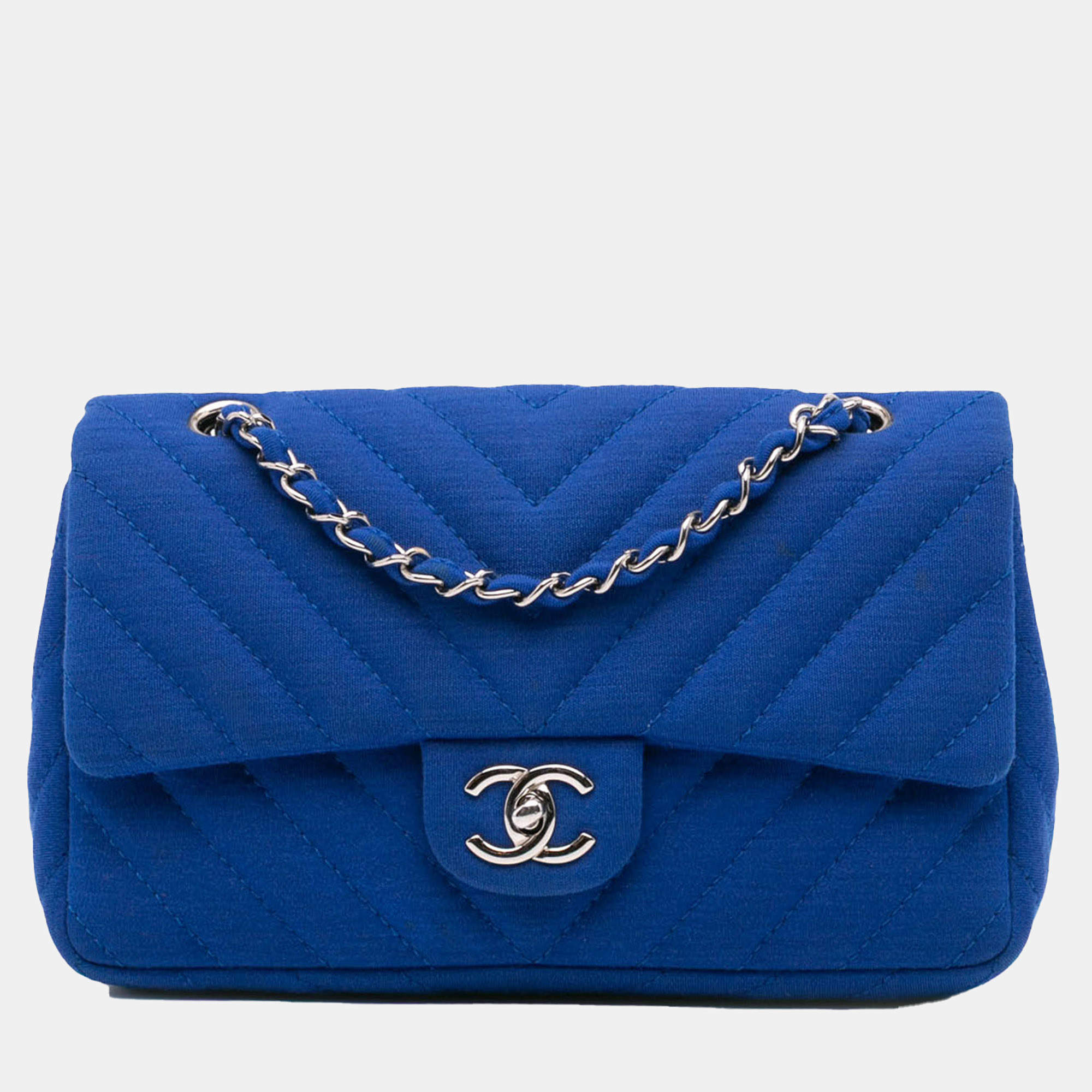 Chanel Blue Medium Chevron Jersey Single Flap
