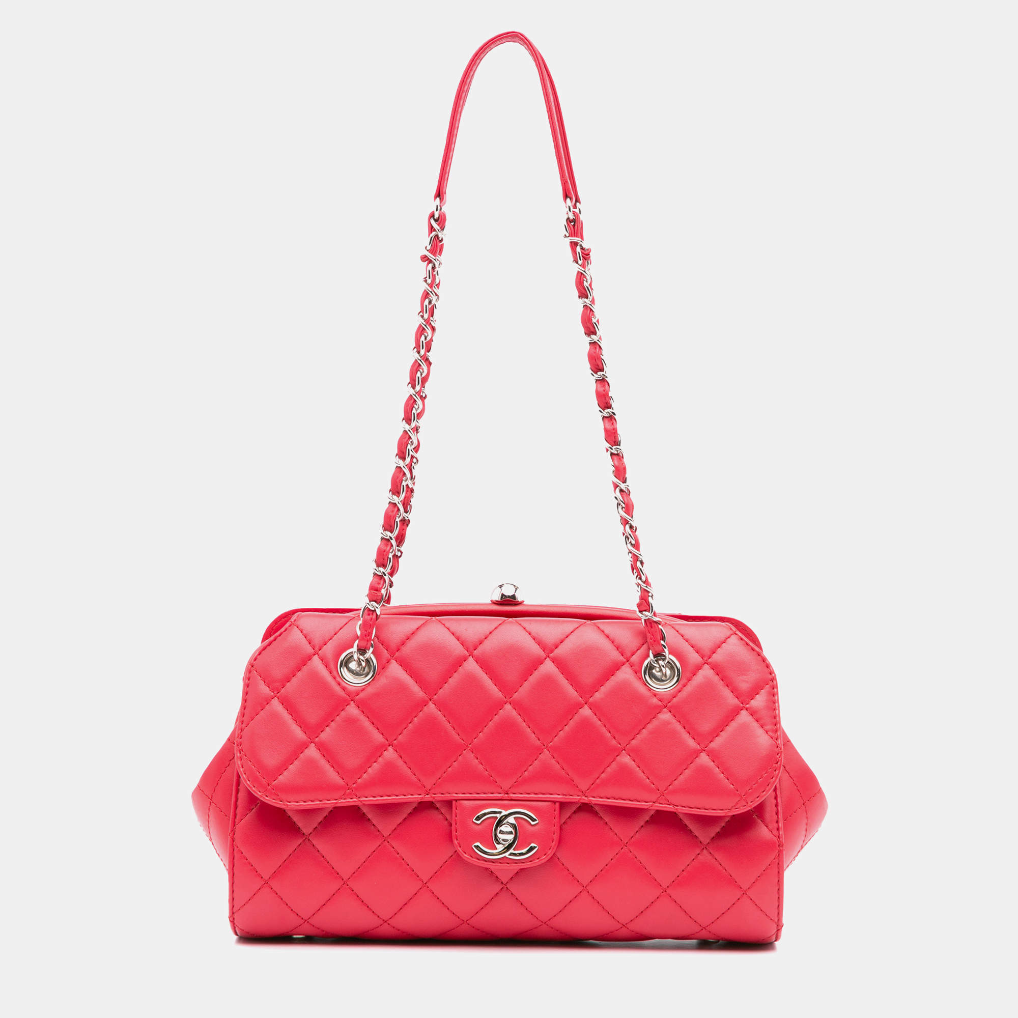 Chanel Pink CC Quilted Lambskin Kisslock Frame Flap Tote