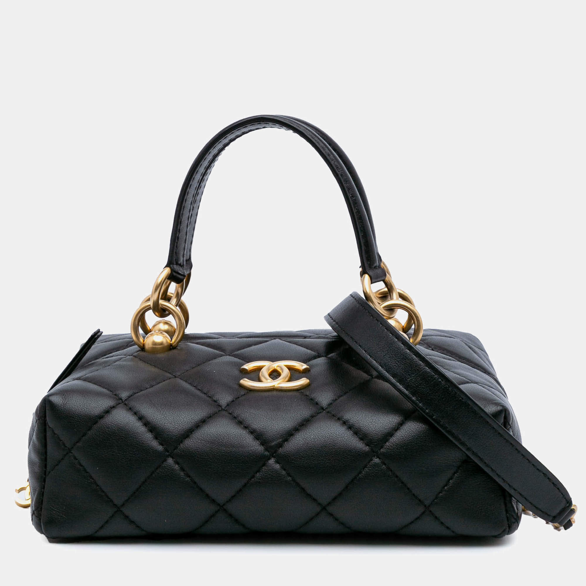 Chanel Black Métiers d'Art CC Quilted Lambskin Box Top Handle Satchel