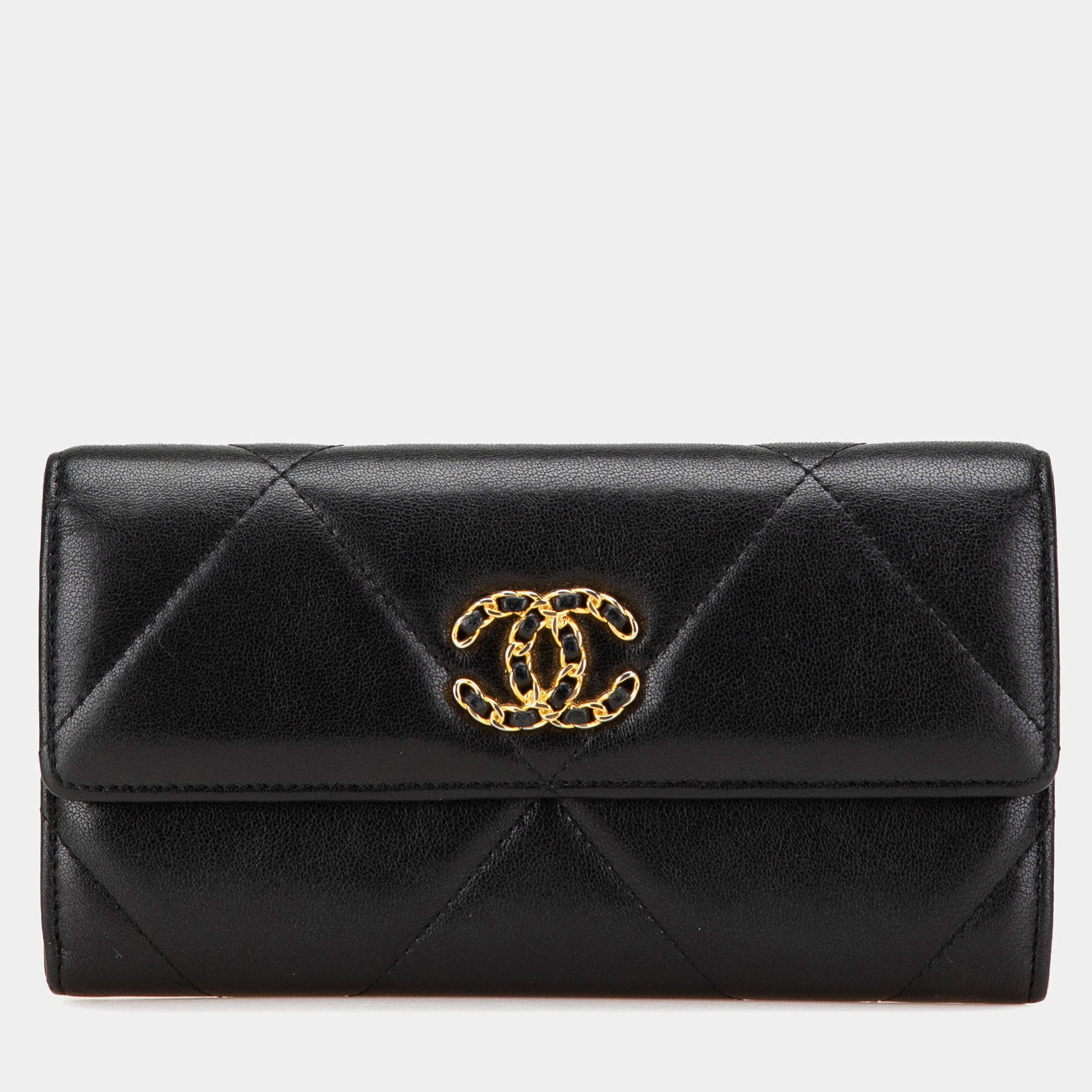 Chanel Black Lambskin 19 Flap Long Wallet