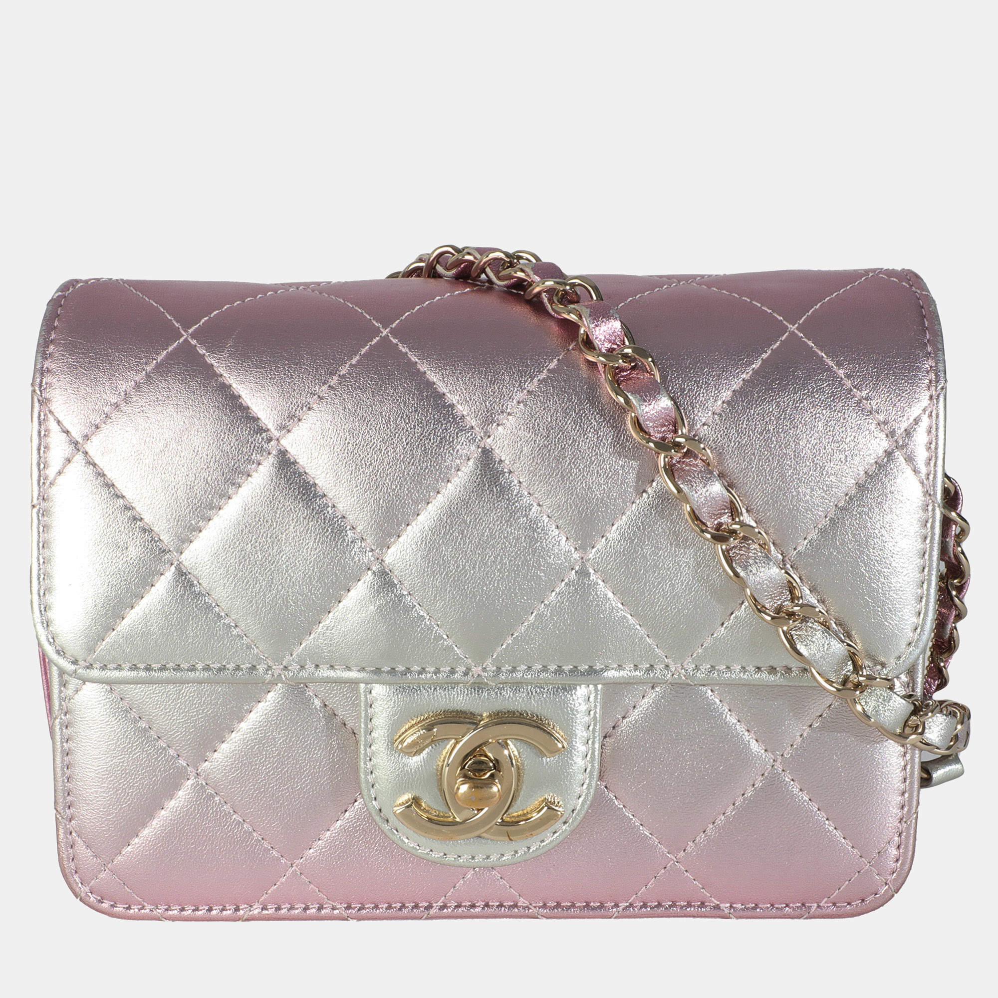 Chanel Gold Pink Ombre Metallic Lambskin Like A Wallet Flap Bag