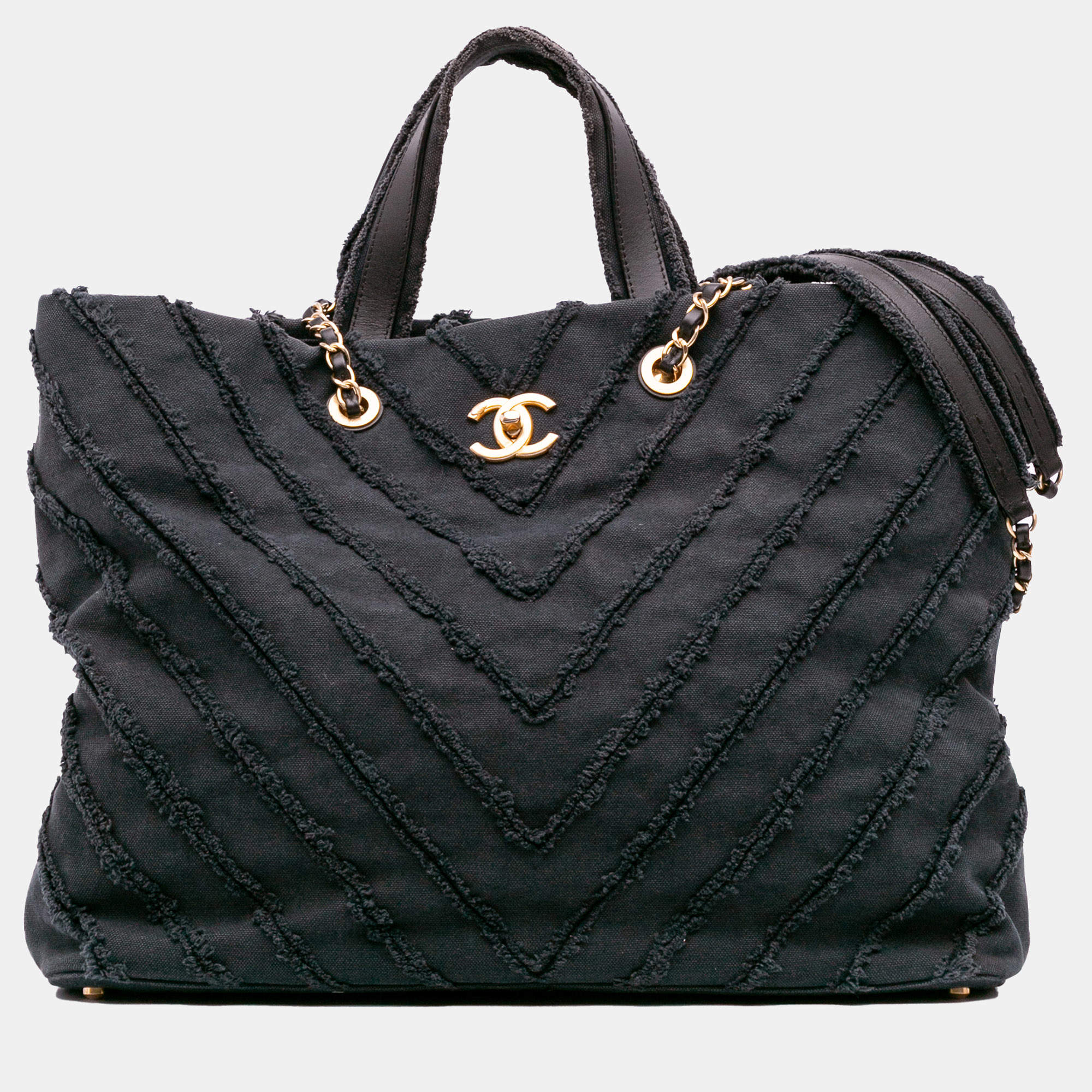 Chanel Black Chevron Canvas Cuba Patchwork Shopper Tote