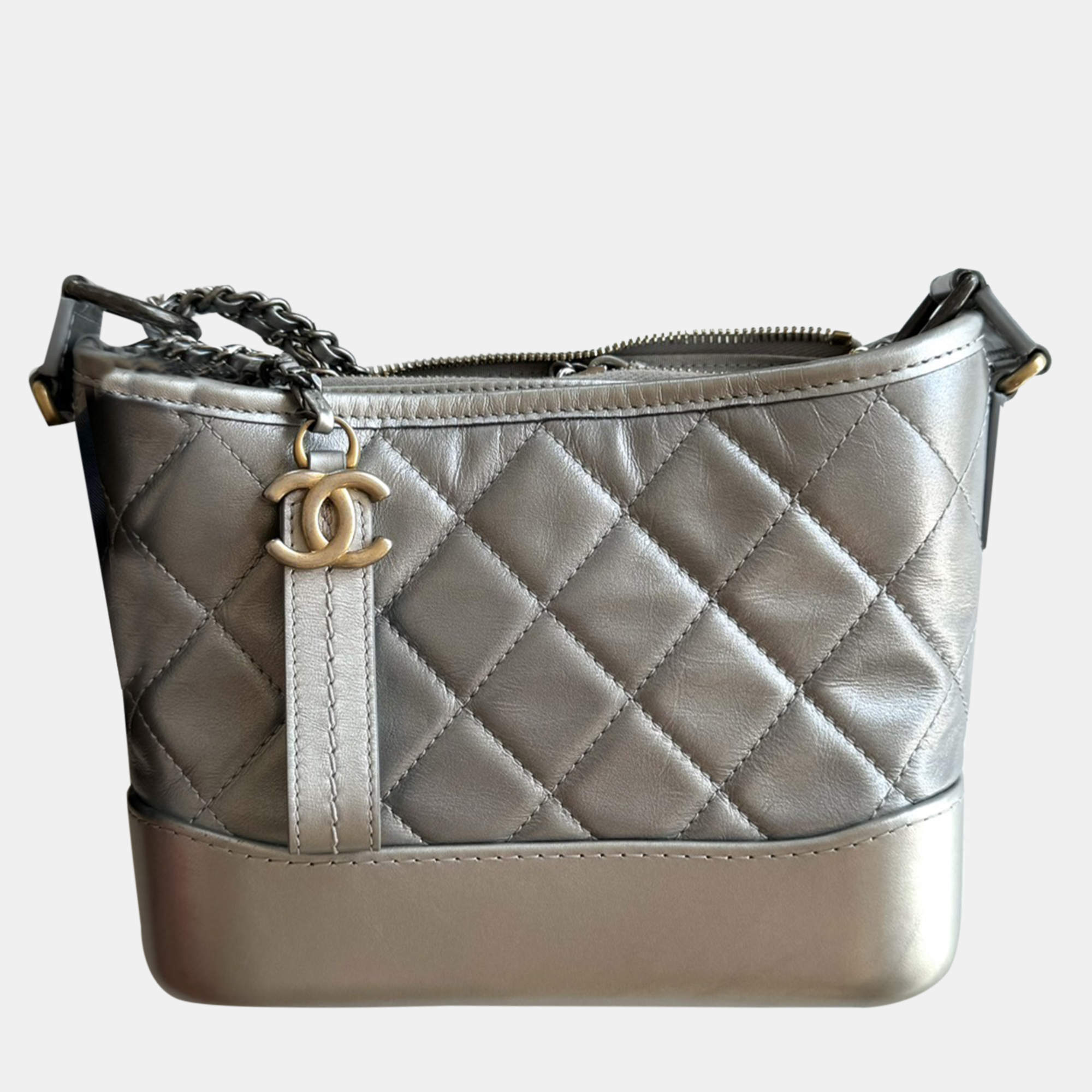 Chanel Silver Leather Gabrielle Small Shoulder Bag