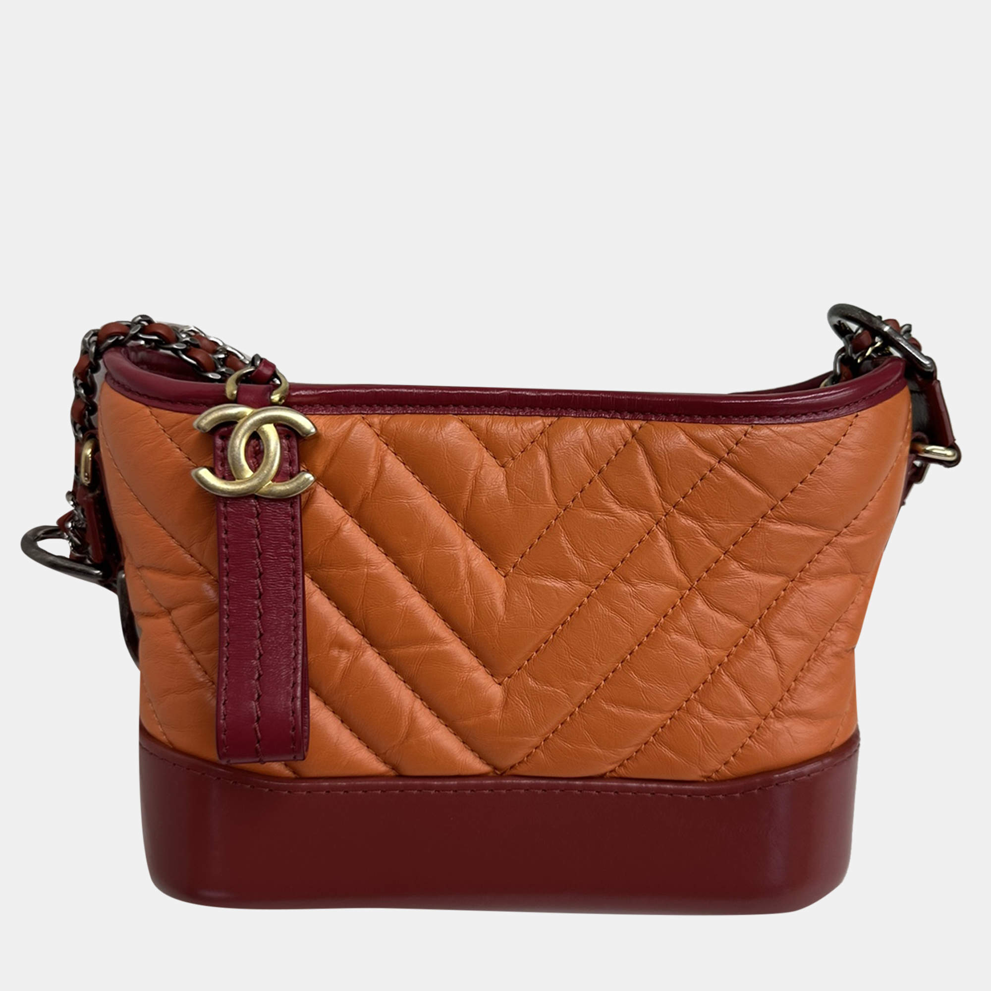 Chanel Orange Chevron Leather Small Gabrielle Shoulder Bag