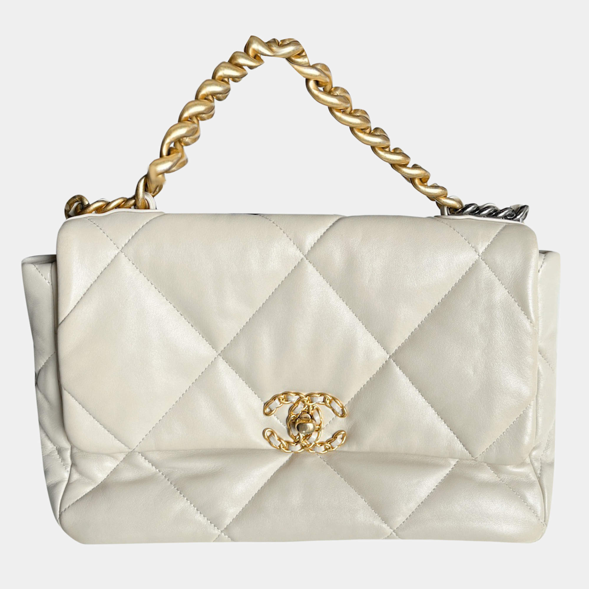 Pre Owned Chanel Beige Leather 19 Medium Shoulder Bag