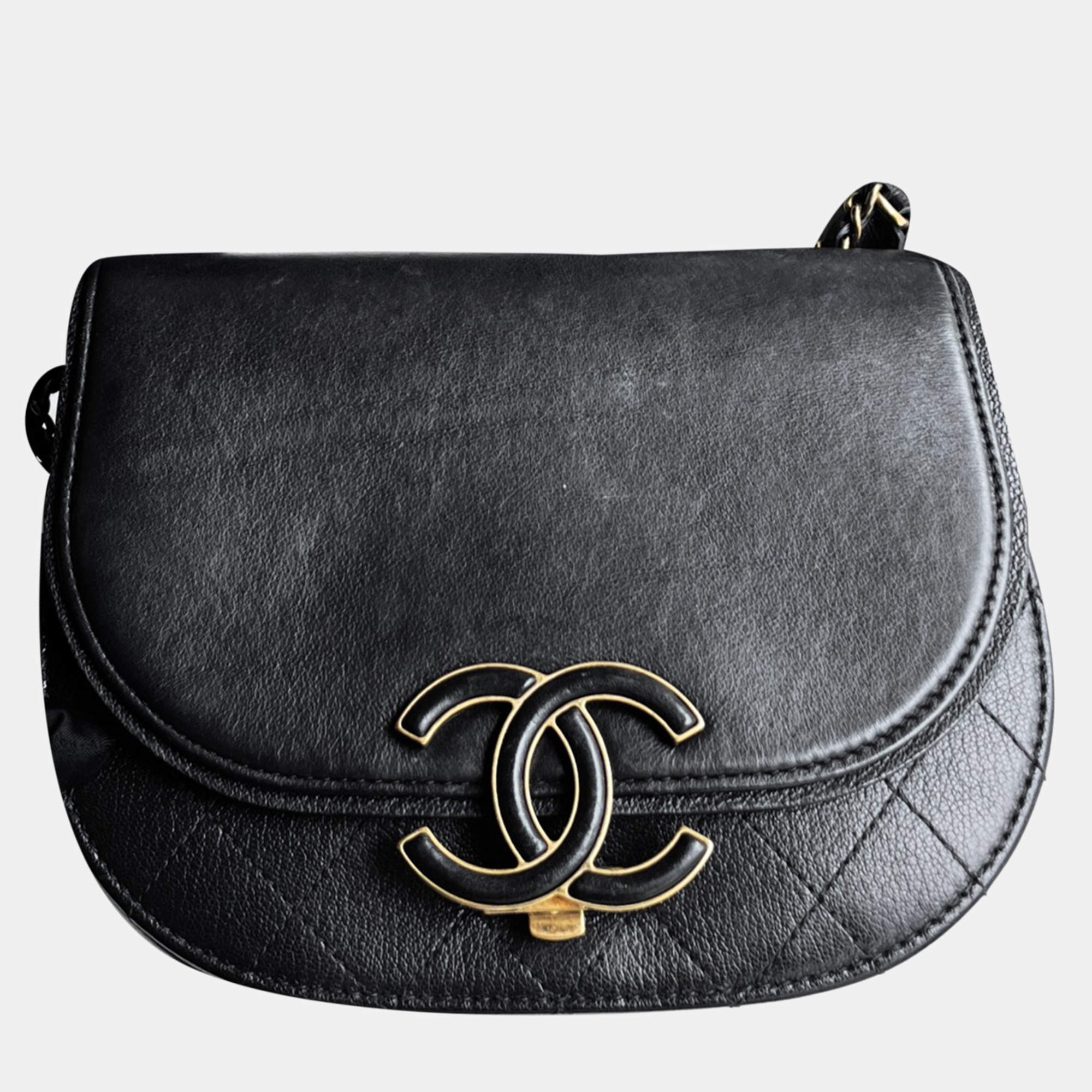 Chanel Black Leather Saddle Shoulder Bag 