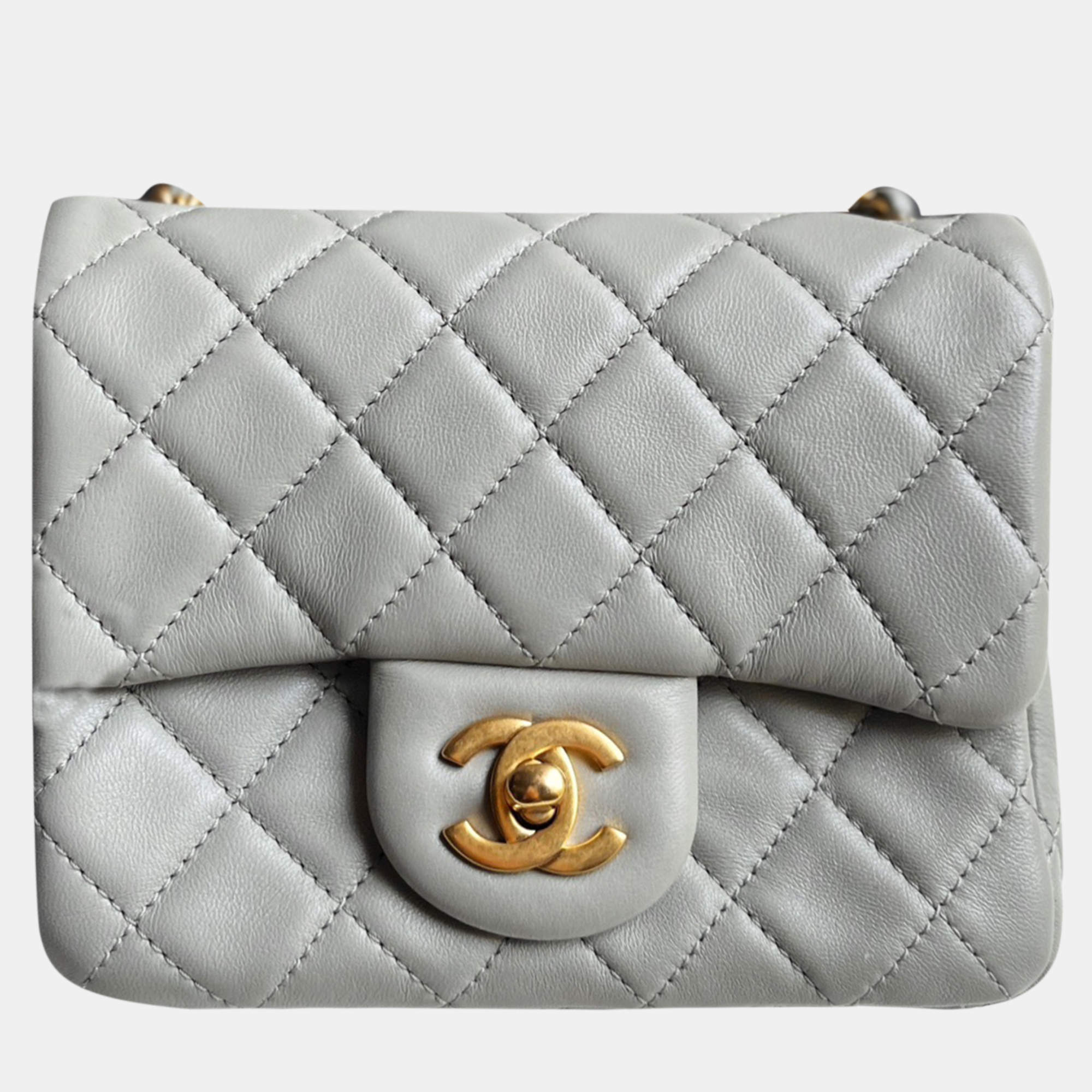 Pre Owned Chanel Grey Square Mini Shoulder Bag 