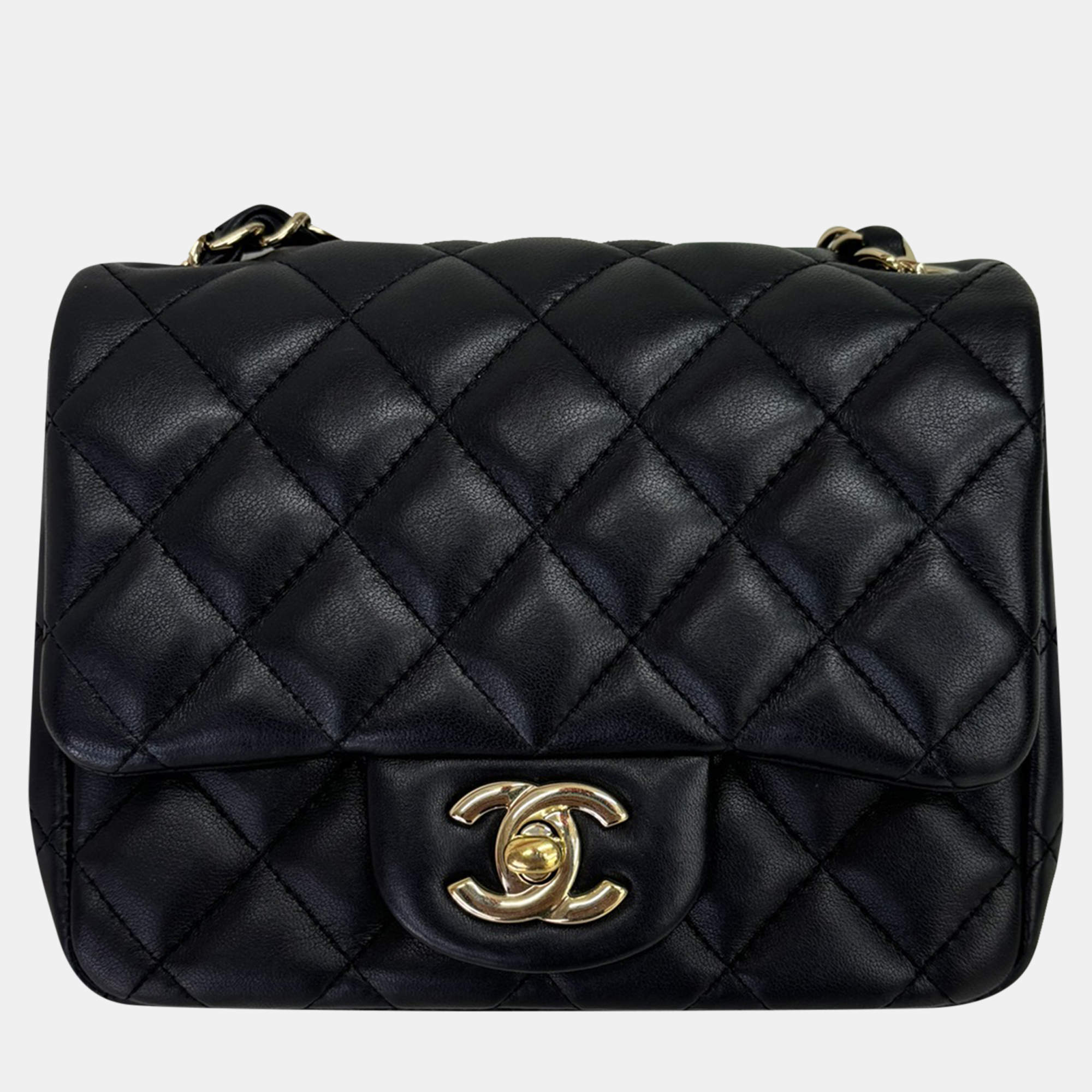 Pre Owned Chanel Black Lambskin Square Mini Shoulder Bag 