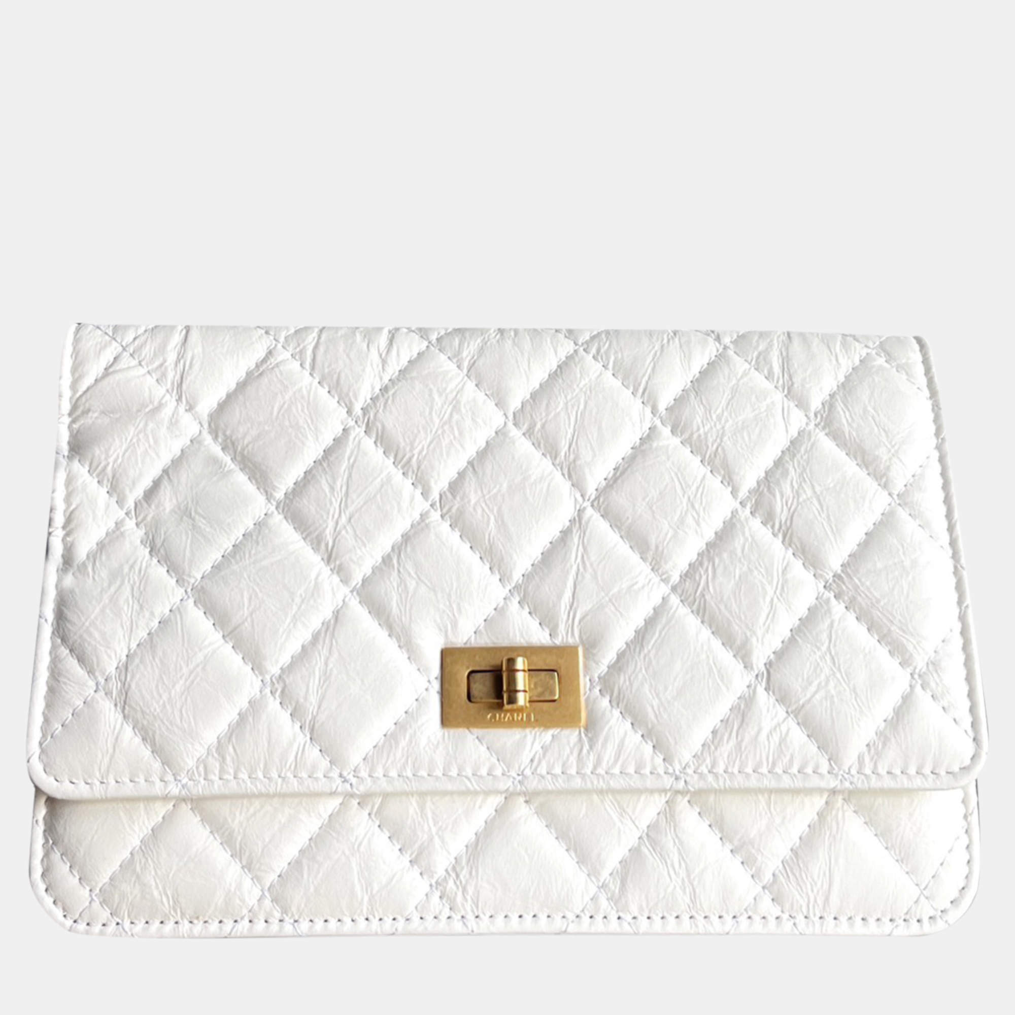 Chanel White Leather 2.55 Wallet On Chain 