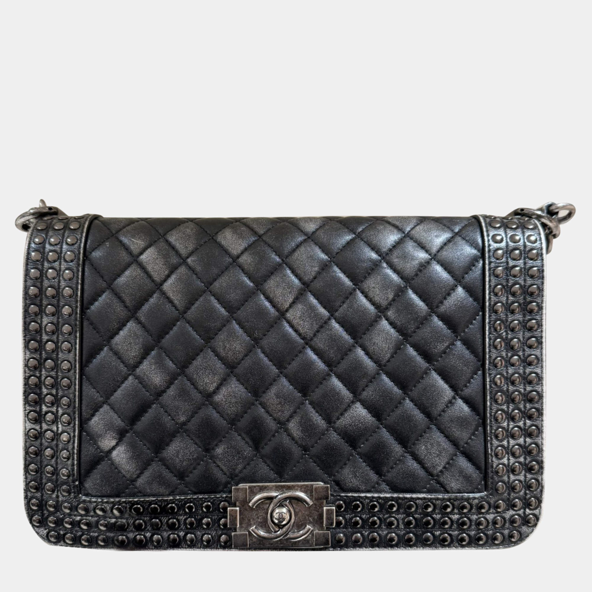Pre Owned Chanel Distressed Studded Le Boy Shoulder Bag