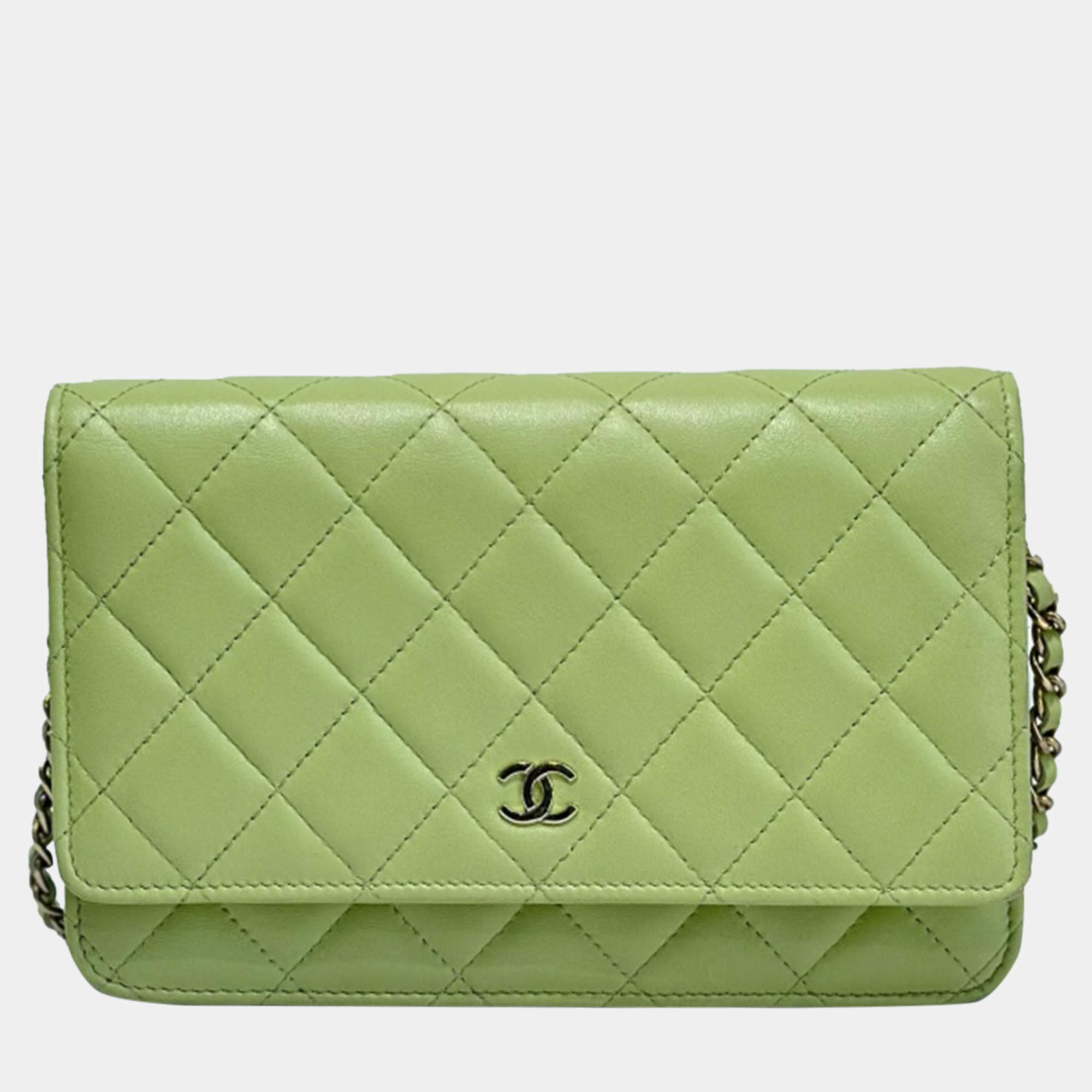  Chanel Green Lambskin Leather Wallet On Chain 