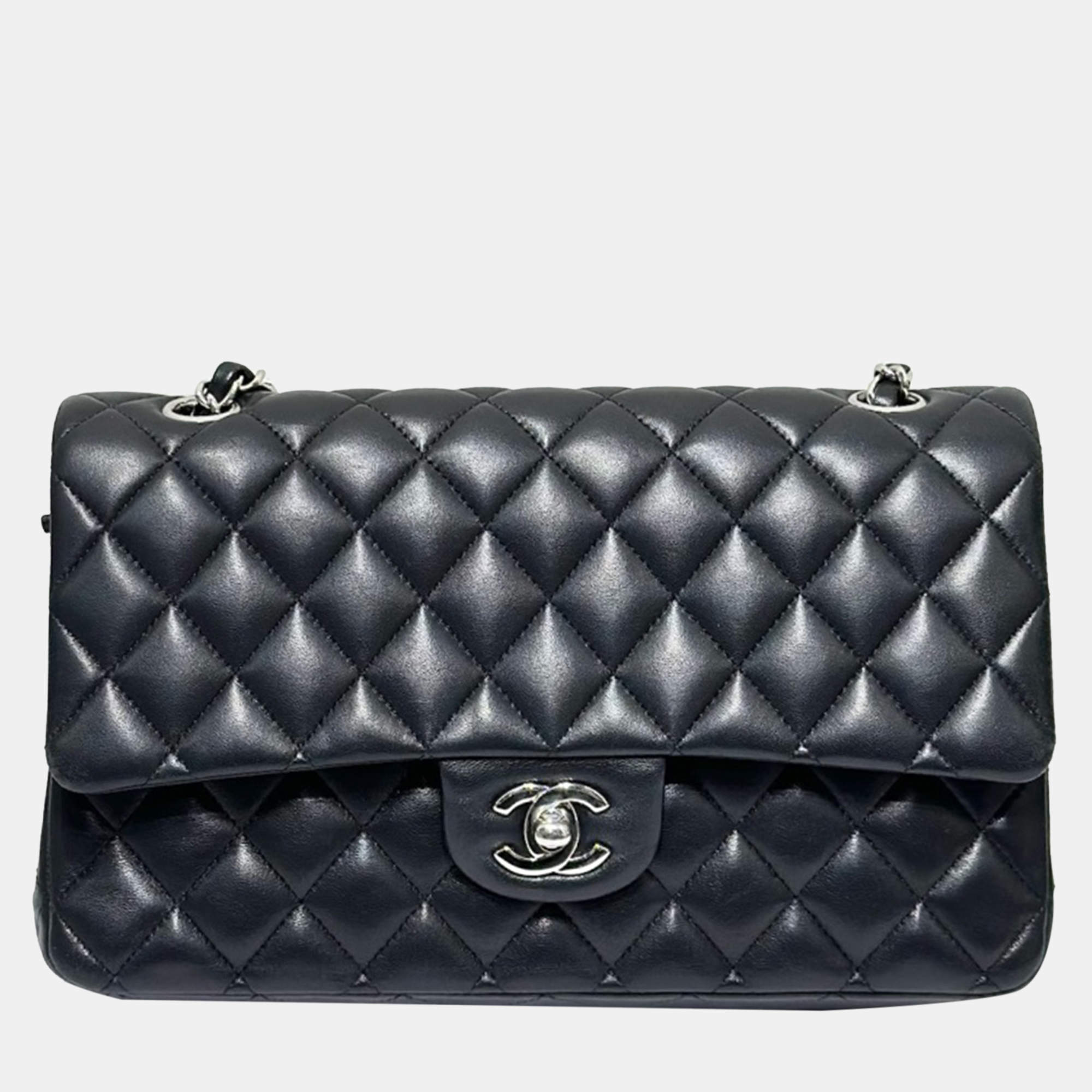 Chanel Black Lambskin Classic Flap F Medium Shoulder Bag