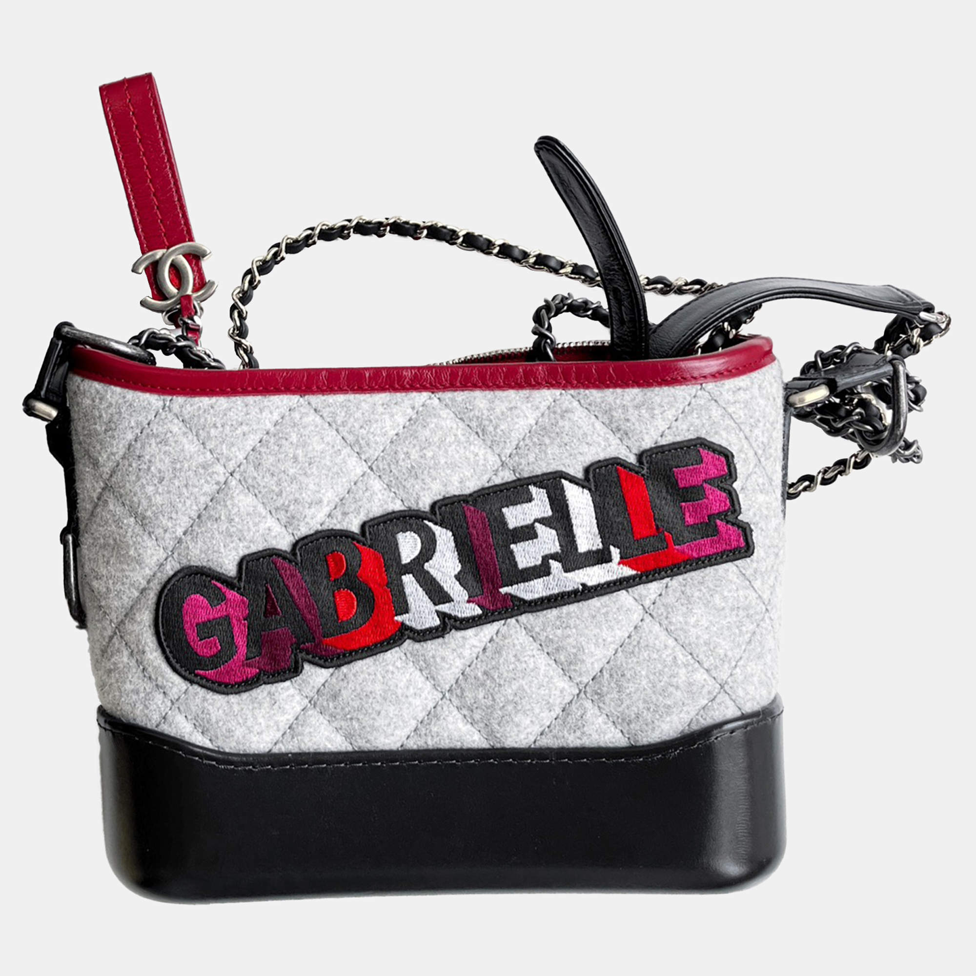 Chanel Grey White Tweed Gabrielle Small Shoulder Bag