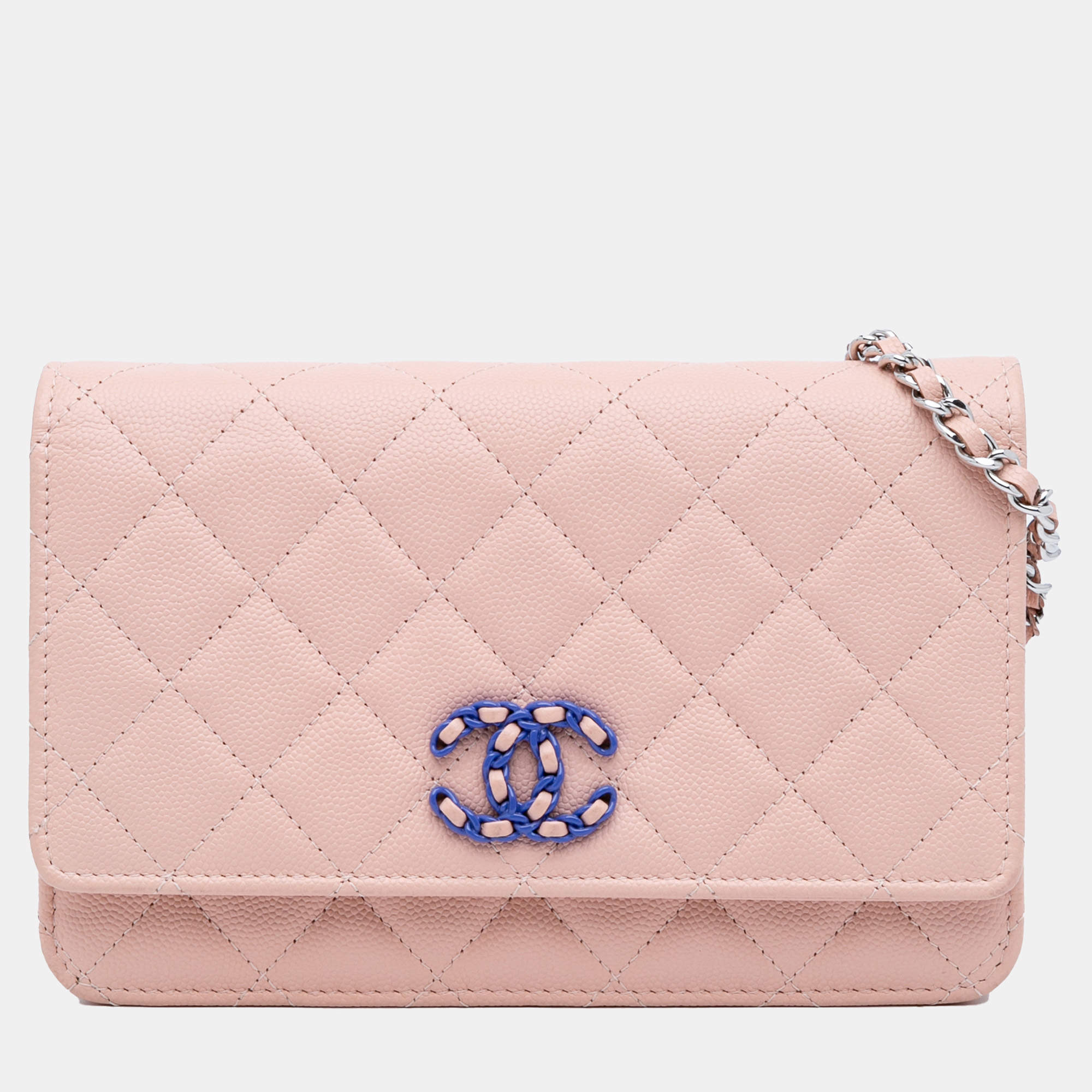 Chanel Pink CC Quilted Caviar Wallet On Chain
