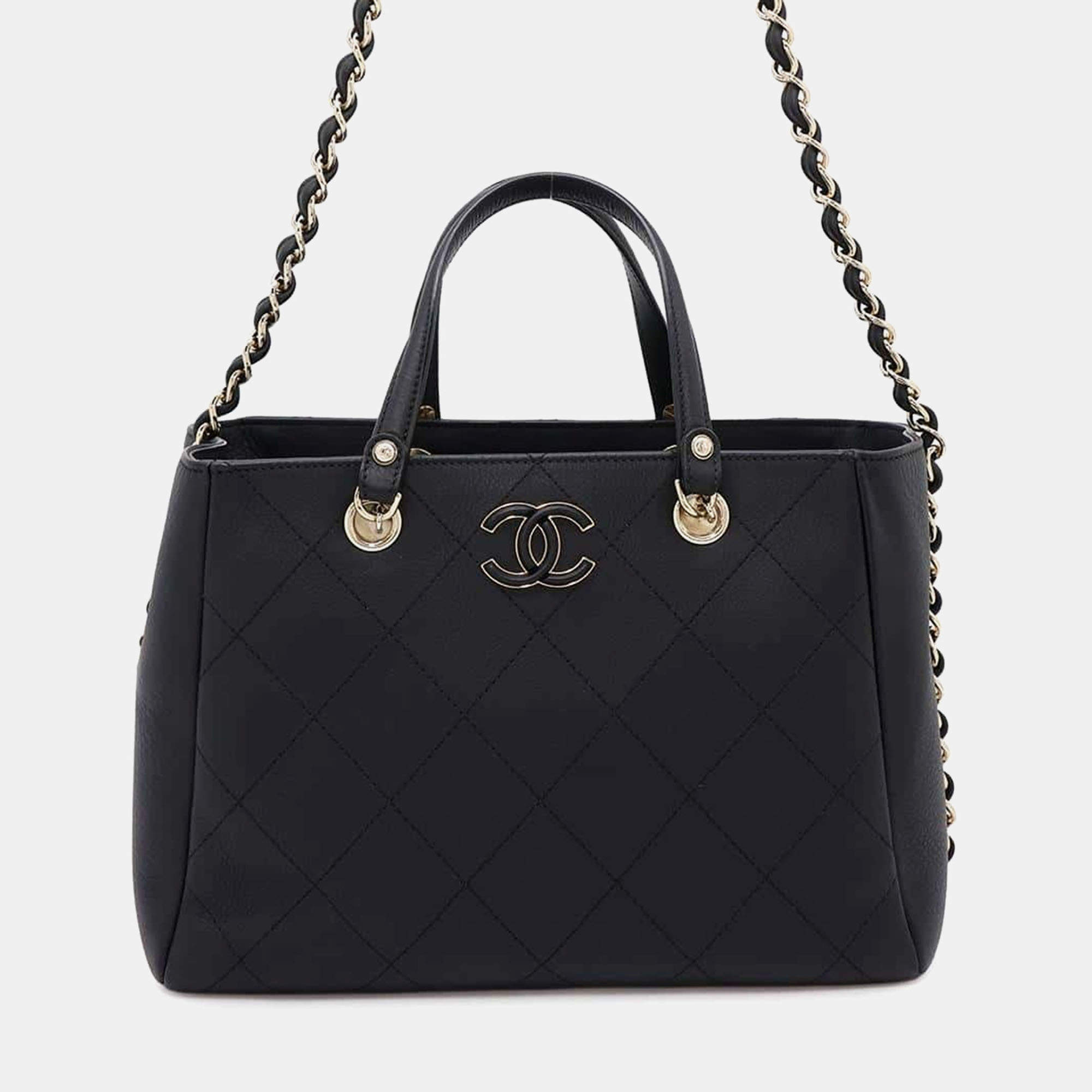 Chanel  Black Bullskin Small Matelasse Shopping Bag