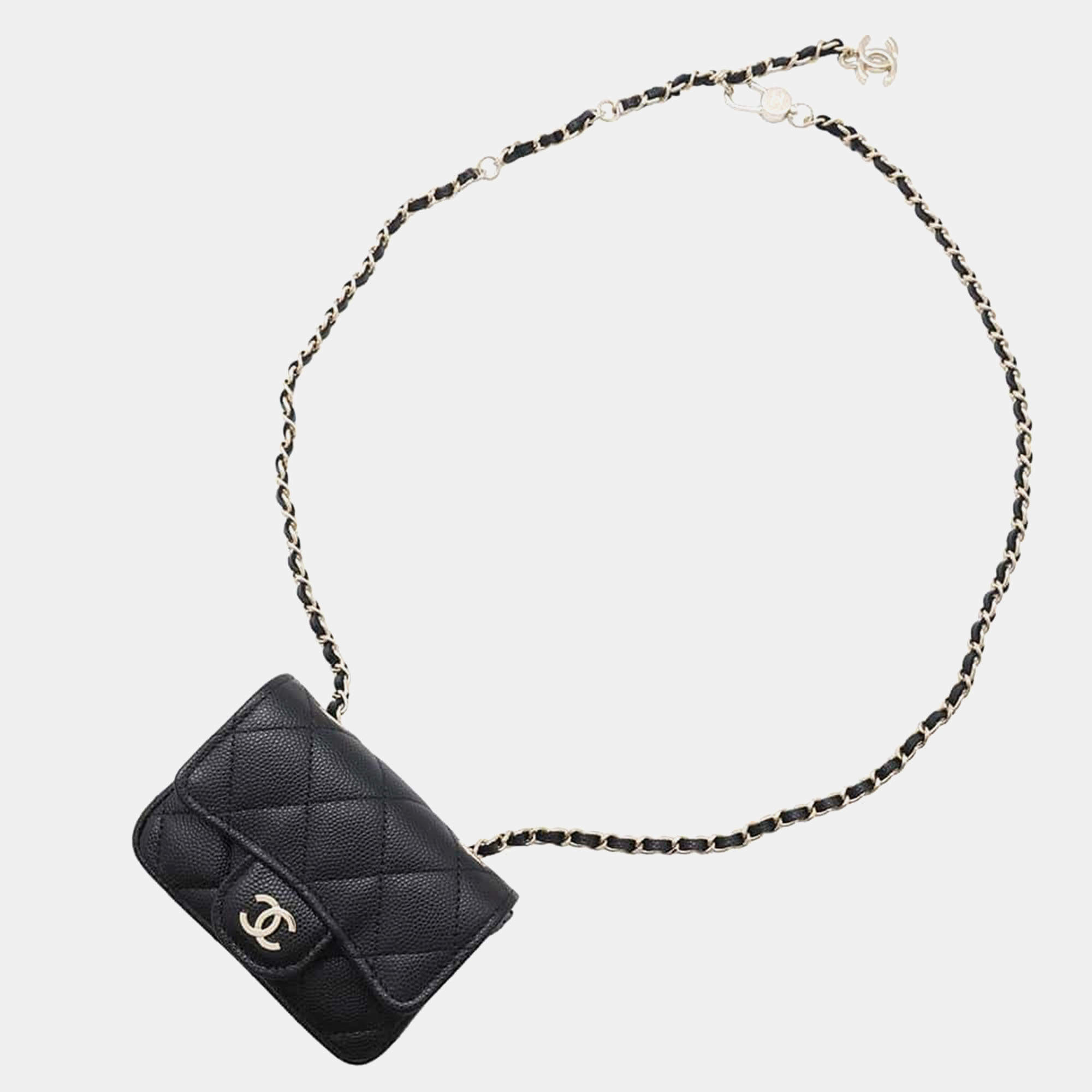  Chanel  Black Caviar Leather Matelasse Belt Bag