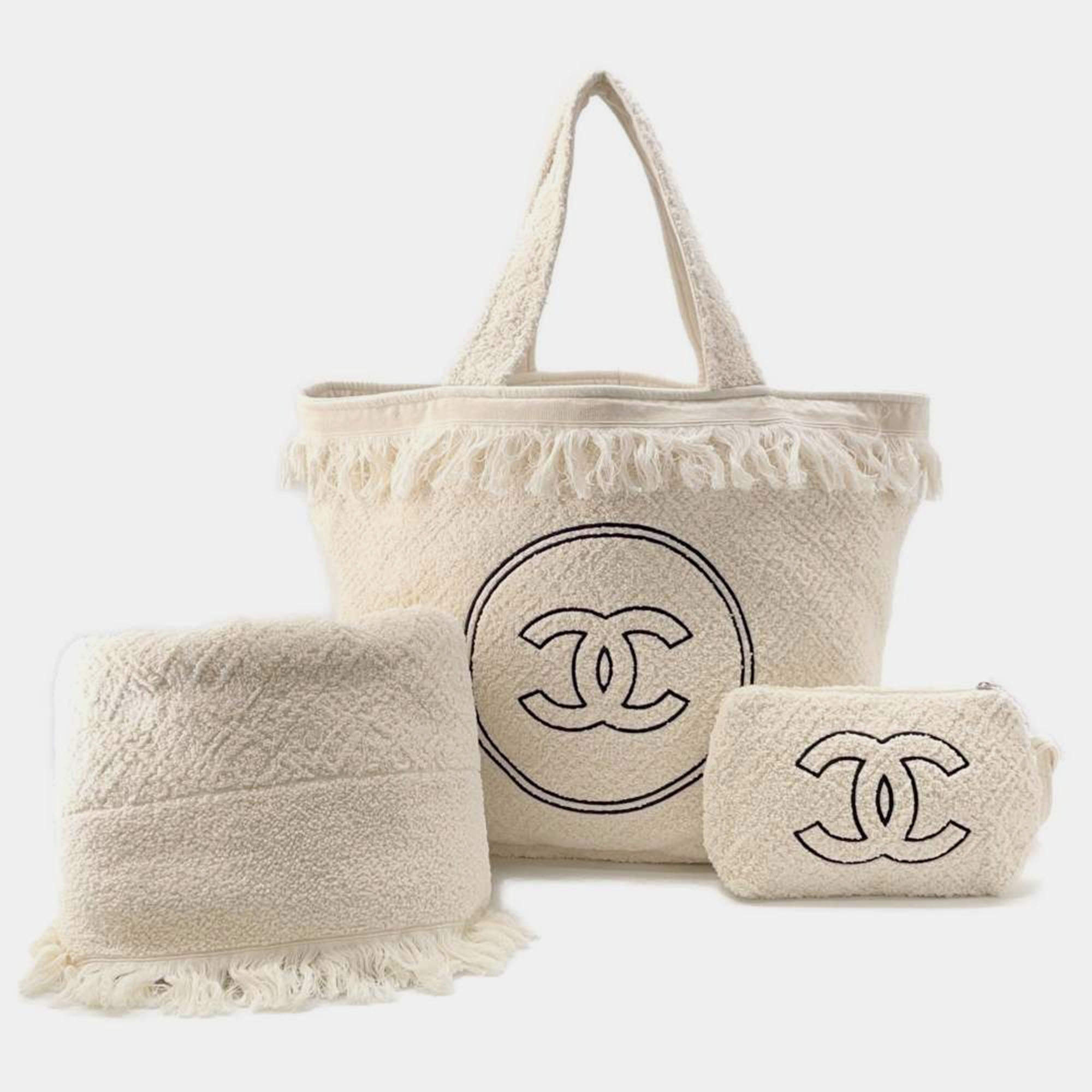 Chanel Ivory CC Logo Pile Beach Bag 
